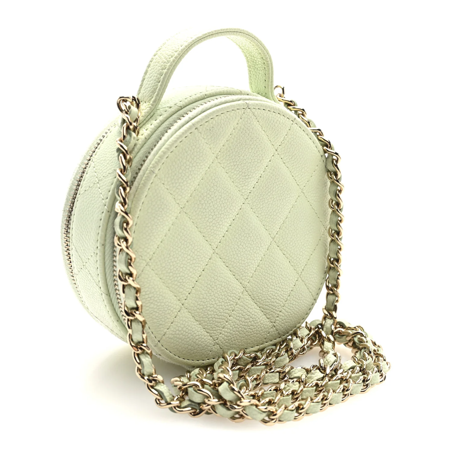 Caviar Quilted Round Handle With Care Vanity With Chain Light Green - Image 3