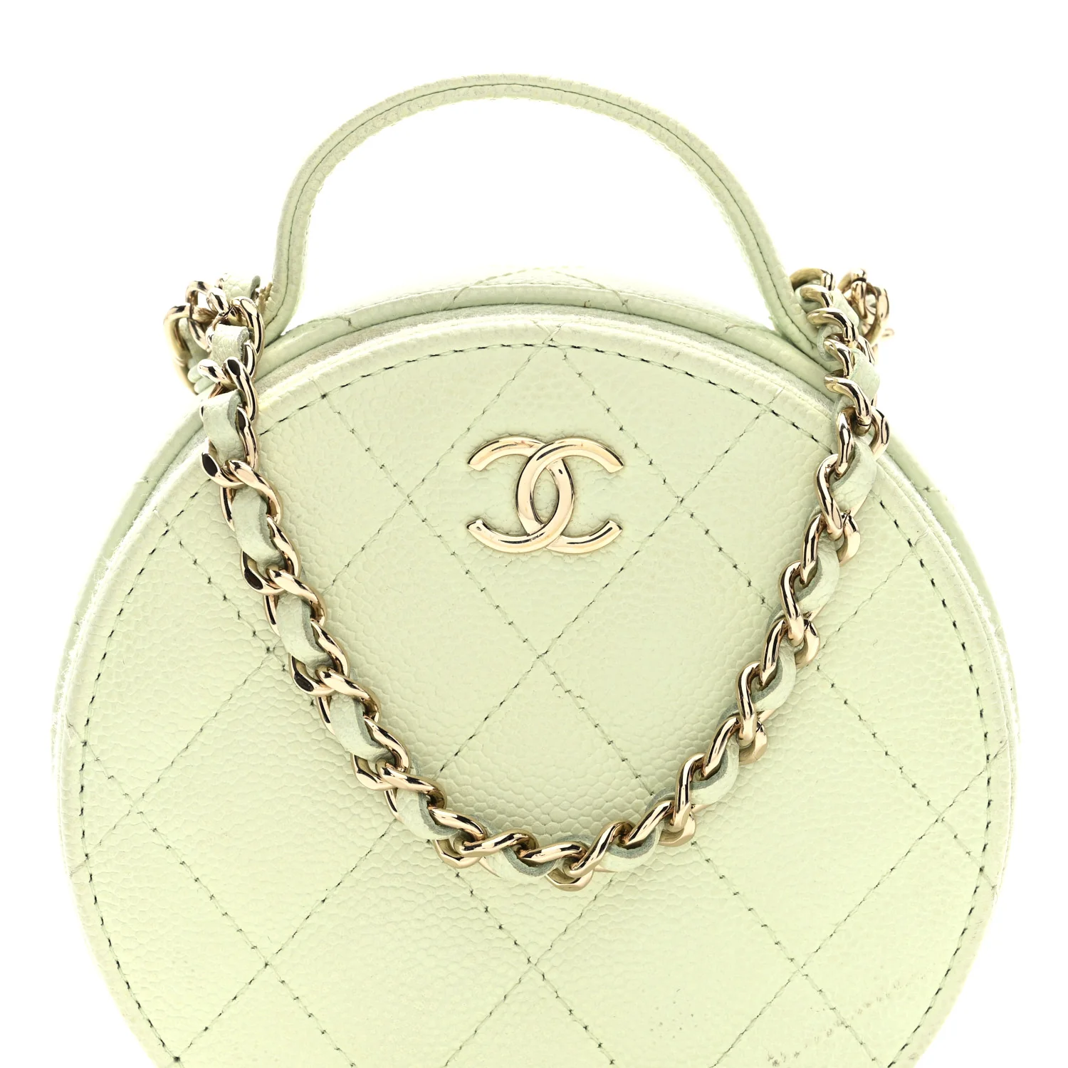 Caviar Quilted Round Handle With Care Vanity With Chain Light Green - Image 9