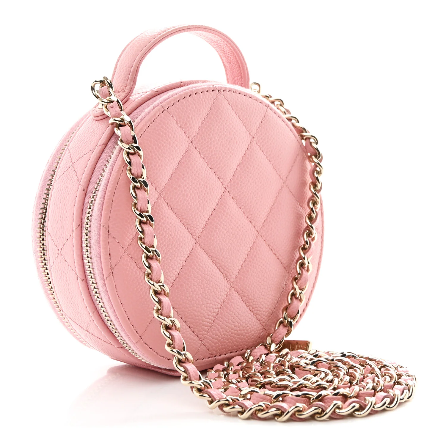 Caviar Quilted Round Handle With Care Vanity With Chain Pink - Image 3