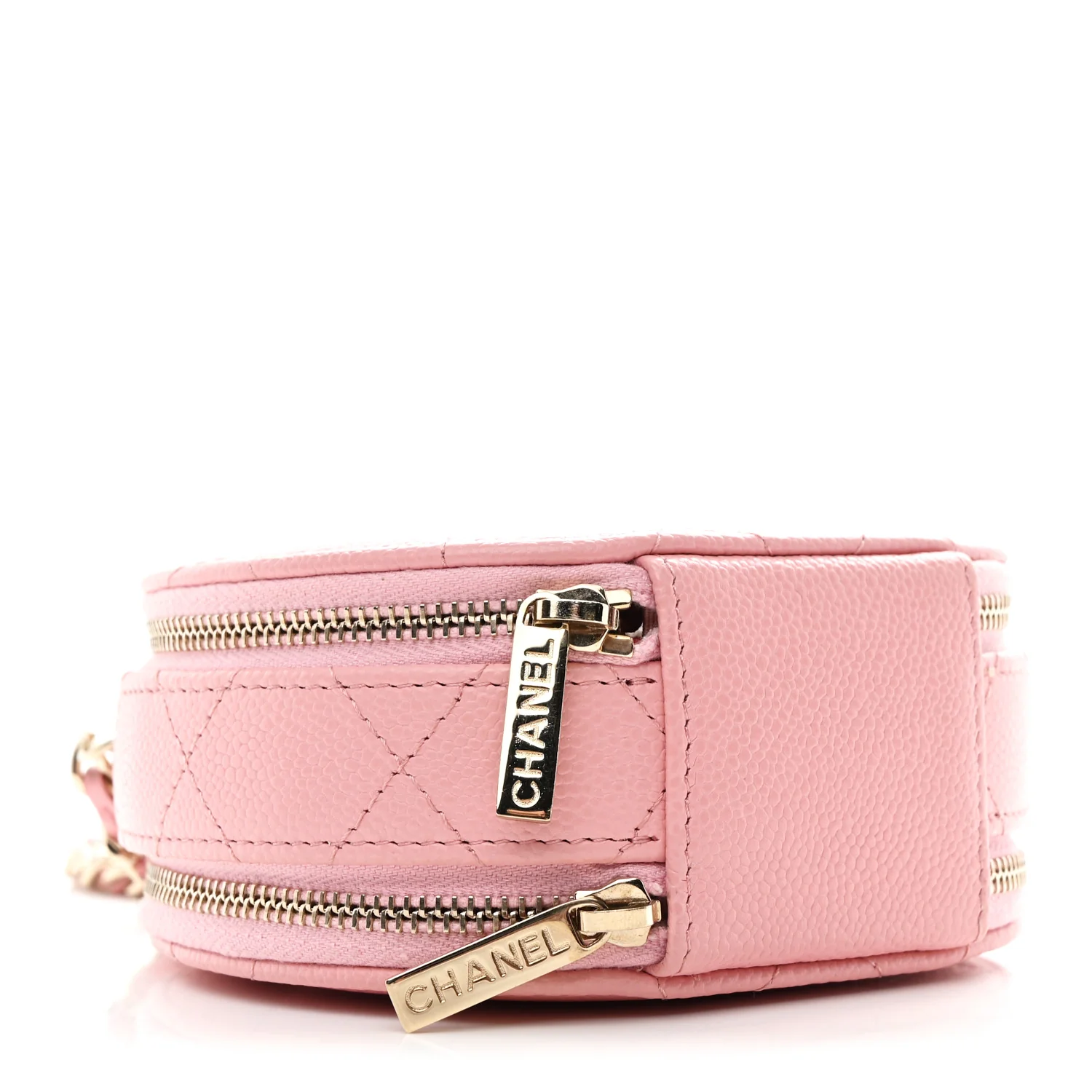Caviar Quilted Round Handle With Care Vanity With Chain Pink - Image 4
