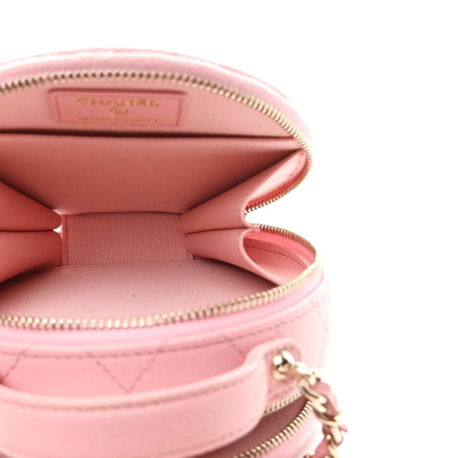 Caviar Quilted Round Handle With Care Vanity With Chain Pink - Image 5