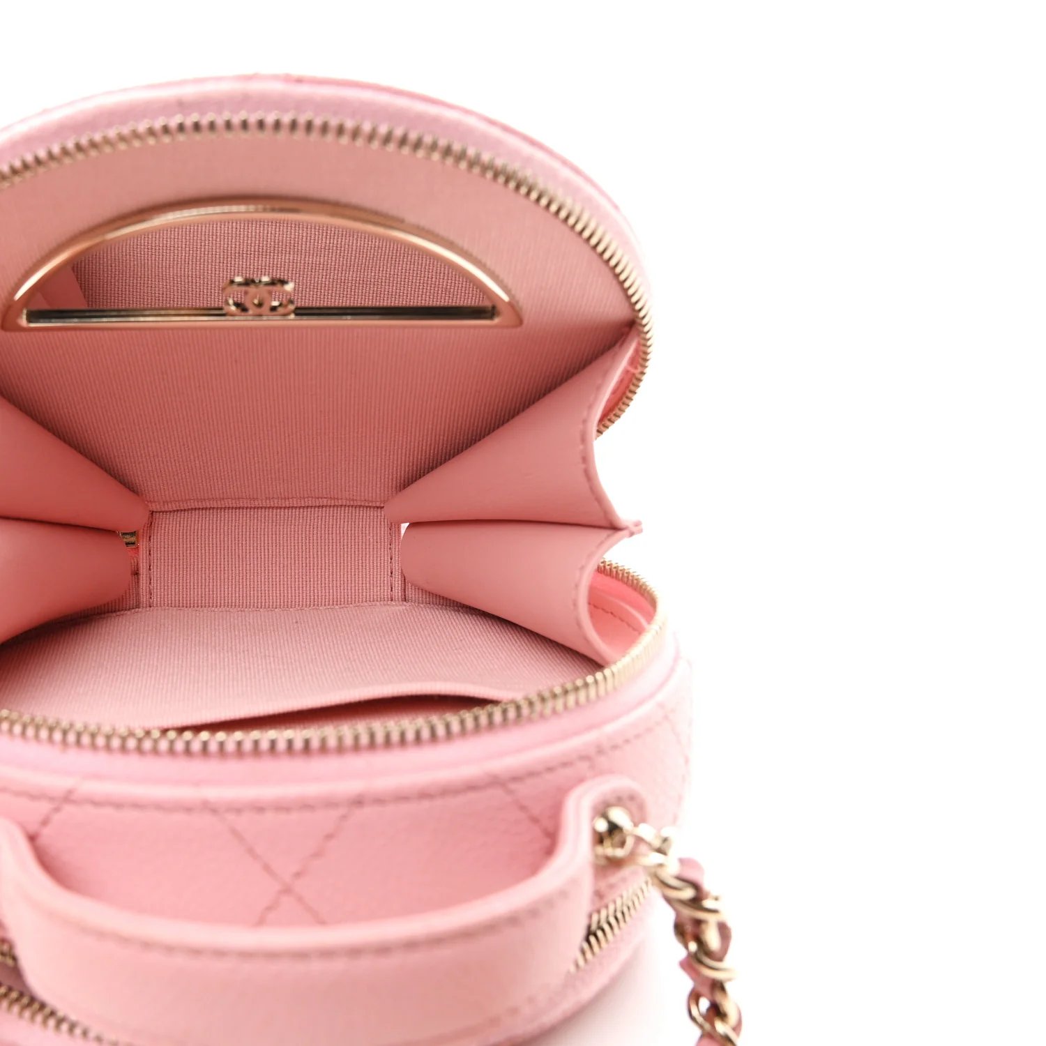Caviar Quilted Round Handle With Care Vanity With Chain Pink - Image 6