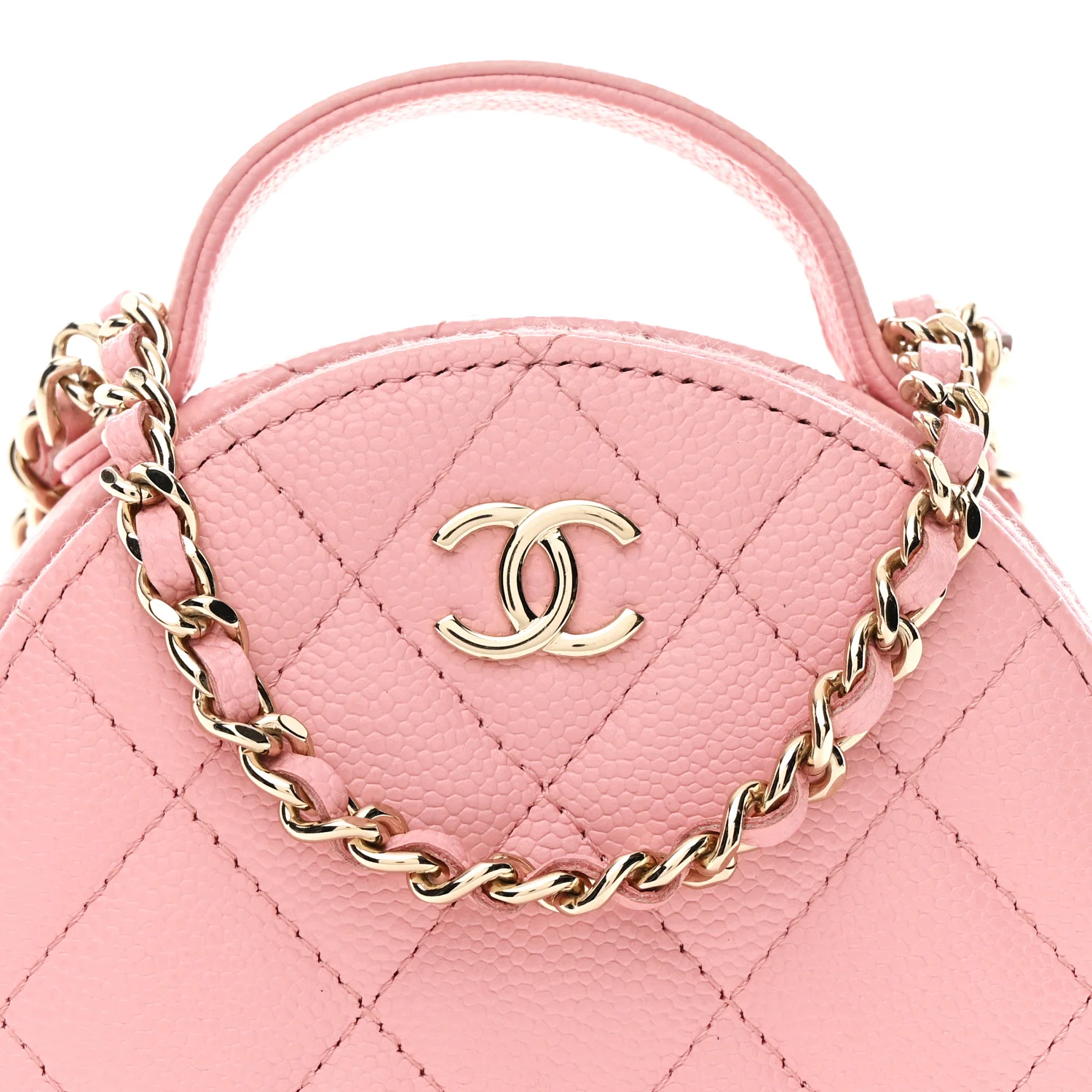 Caviar Quilted Round Handle With Care Vanity With Chain Pink - Image 9