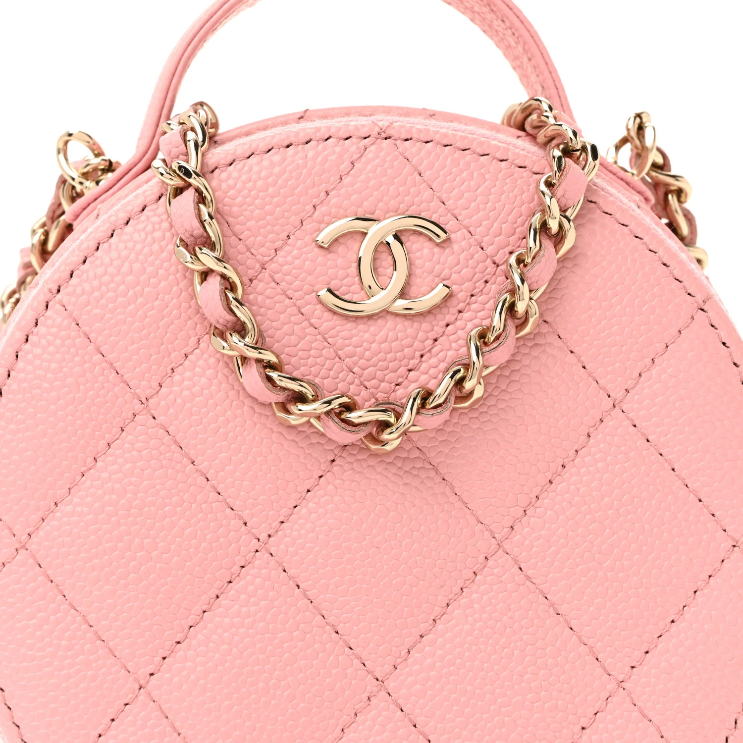 Caviar Quilted Round Handle With Care Vanity With Chain Pink - Image 24