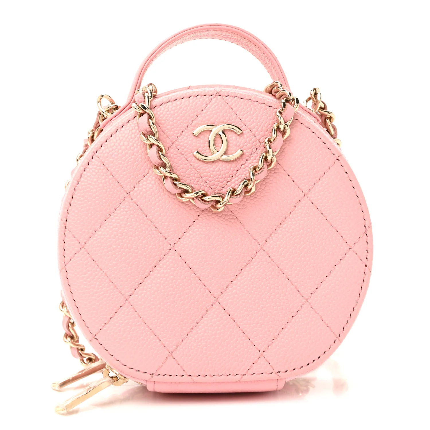 Caviar Quilted Round Handle With Care Vanity With Chain Pink - Image 3