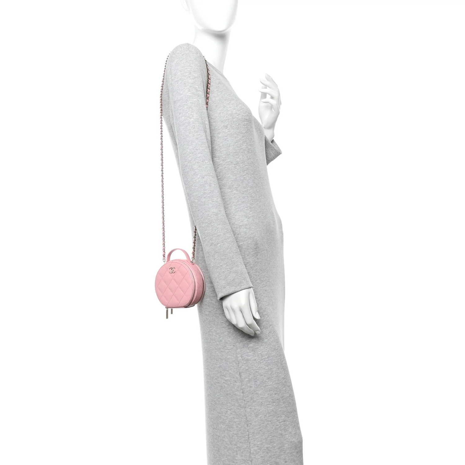 Caviar Quilted Round Handle With Care Vanity With Chain Pink - Image 4