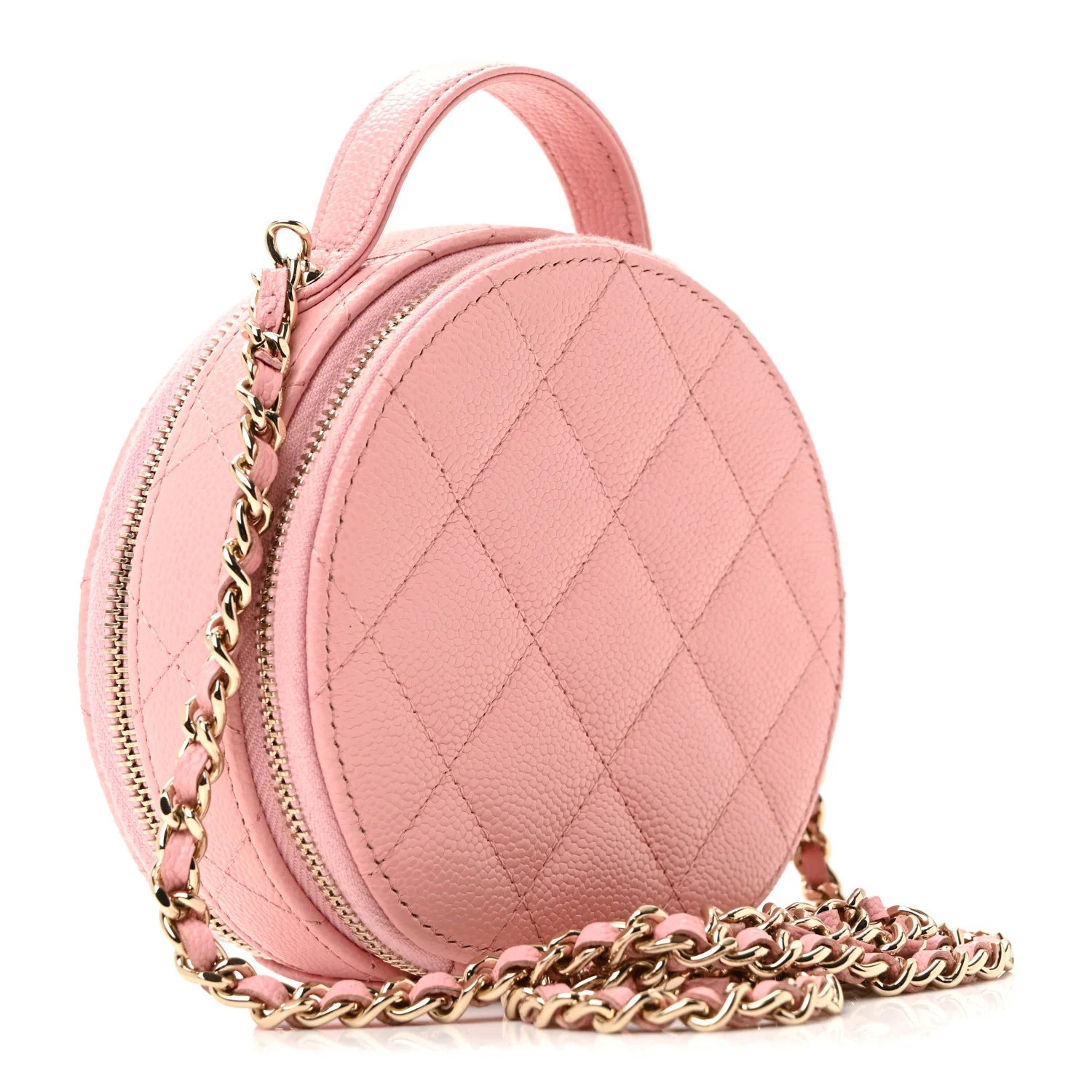 Caviar Quilted Round Handle With Care Vanity With Chain Pink - Image 7