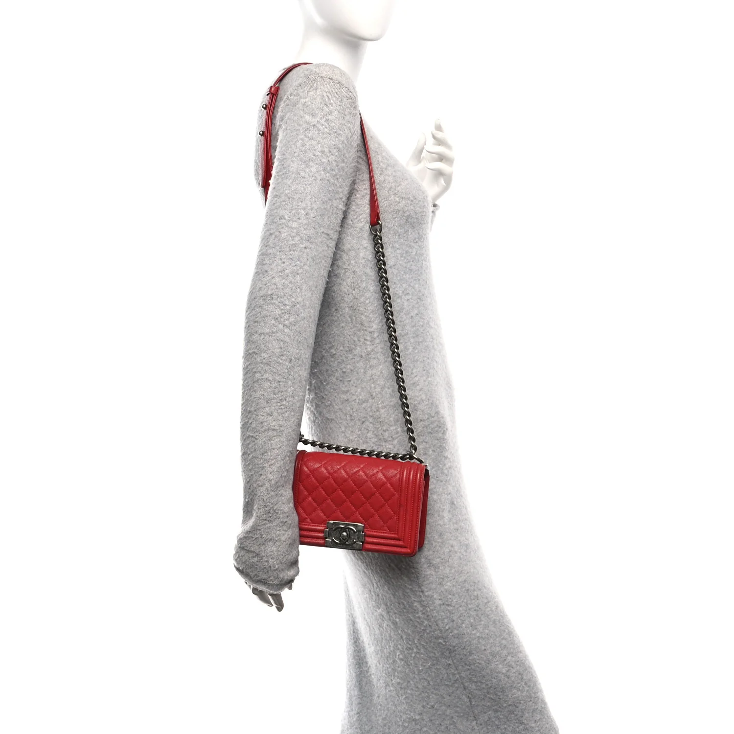 Caviar Quilted Small Boy Flap Dark Red - Image 2