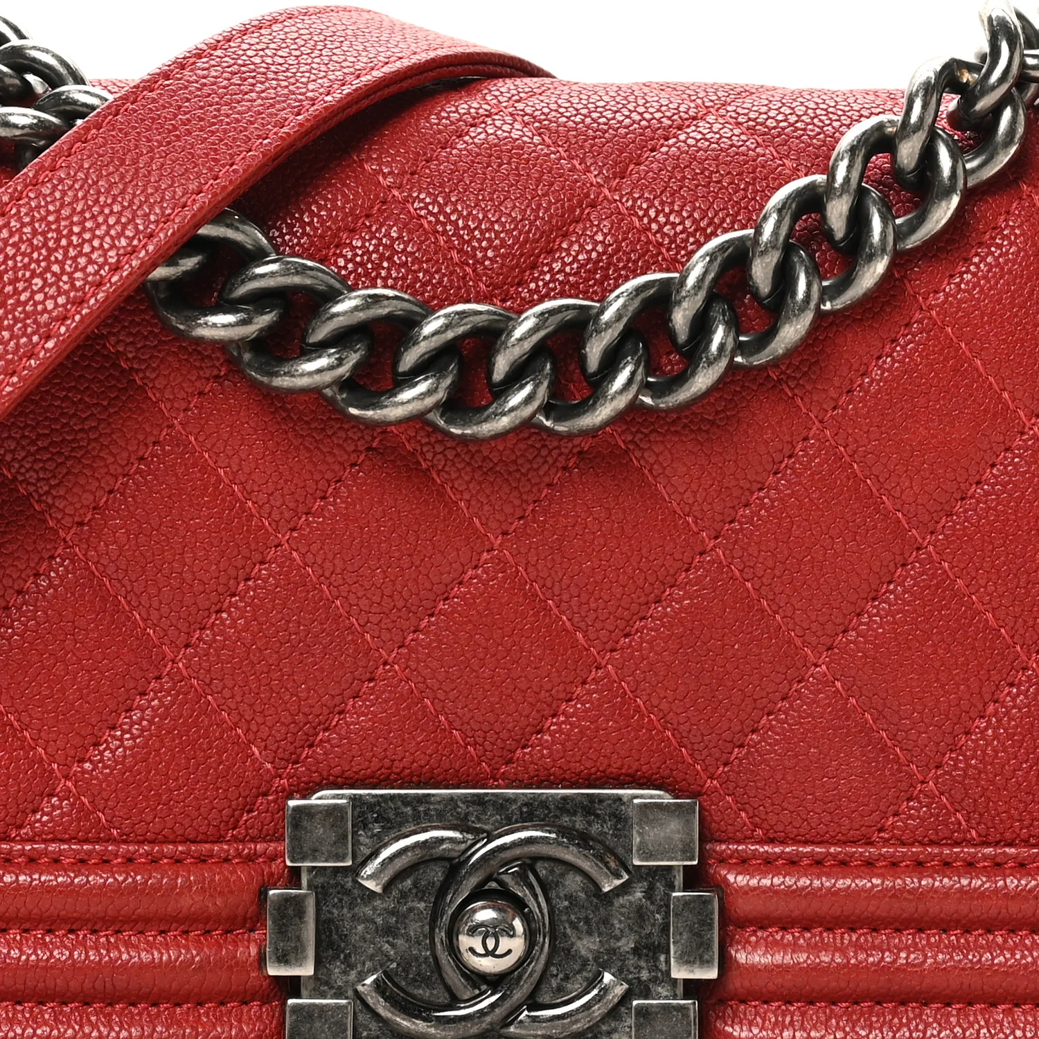Caviar Quilted Small Boy Flap Dark Red - Image 8