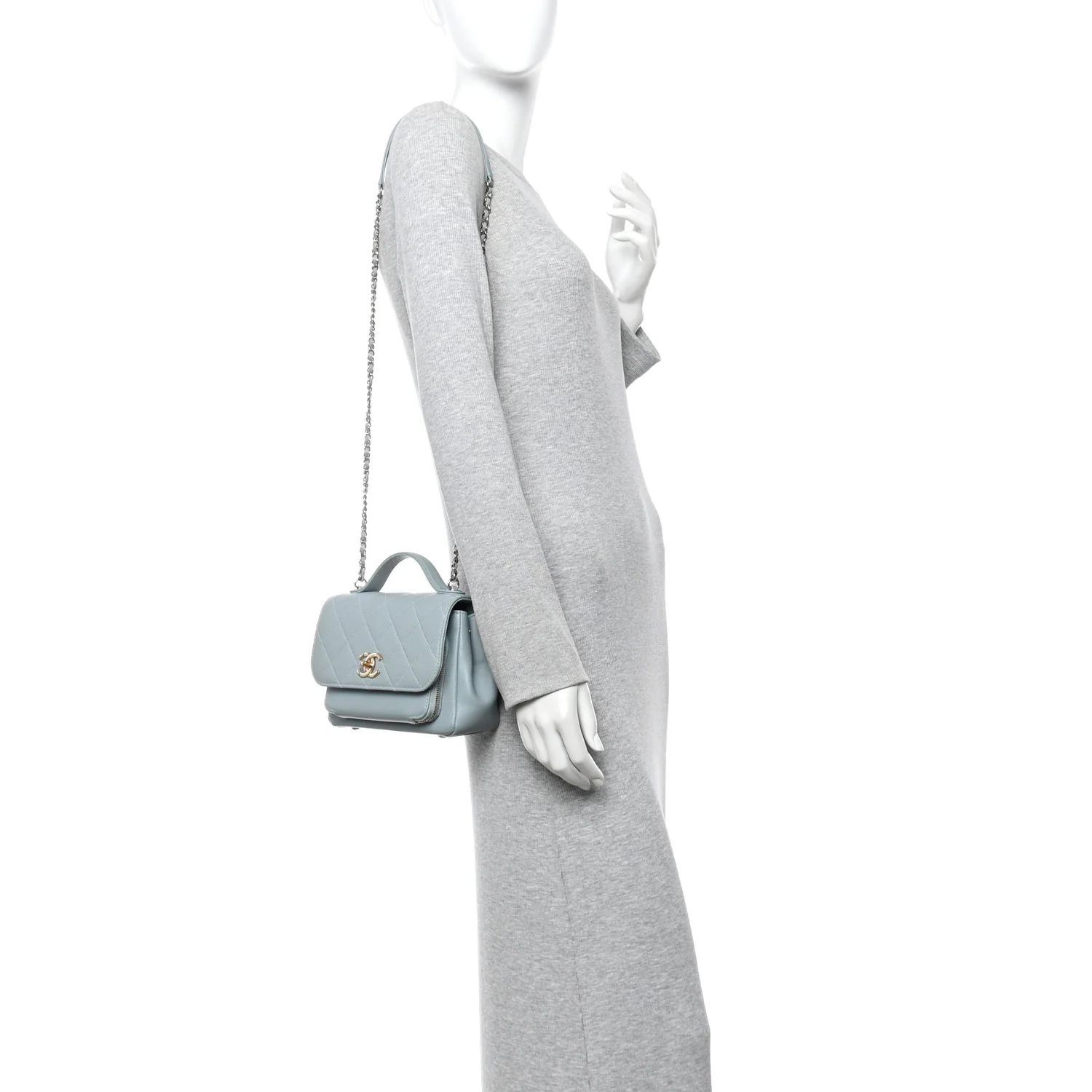 Caviar Quilted Small Business Affinity Flap Light Blue - Image 4