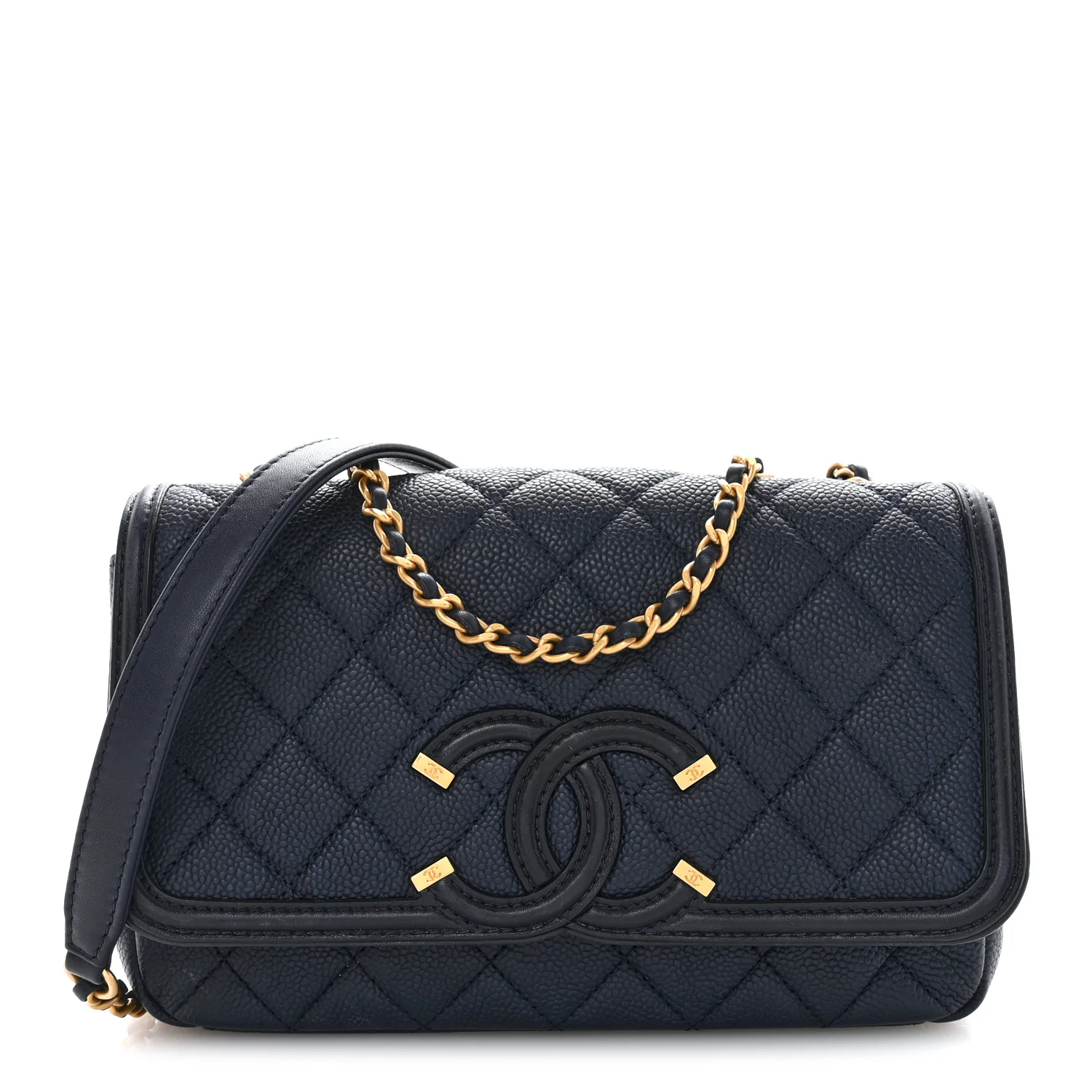 Caviar Quilted Small CC Filigree Flap Navy