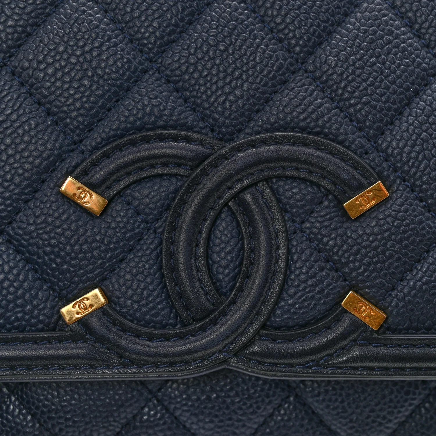 Caviar Quilted Small CC Filigree Flap Navy - Image 11