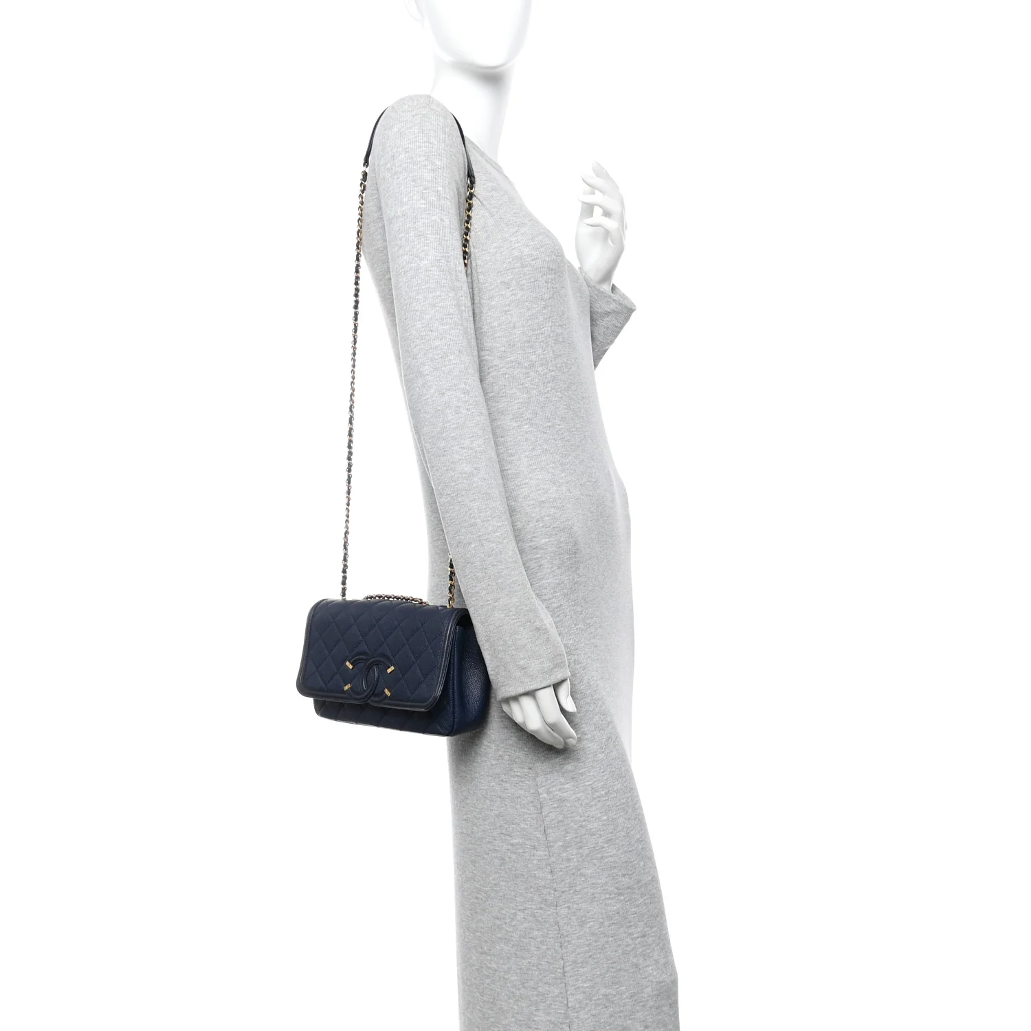 Caviar Quilted Small CC Filigree Flap Navy - Image 2