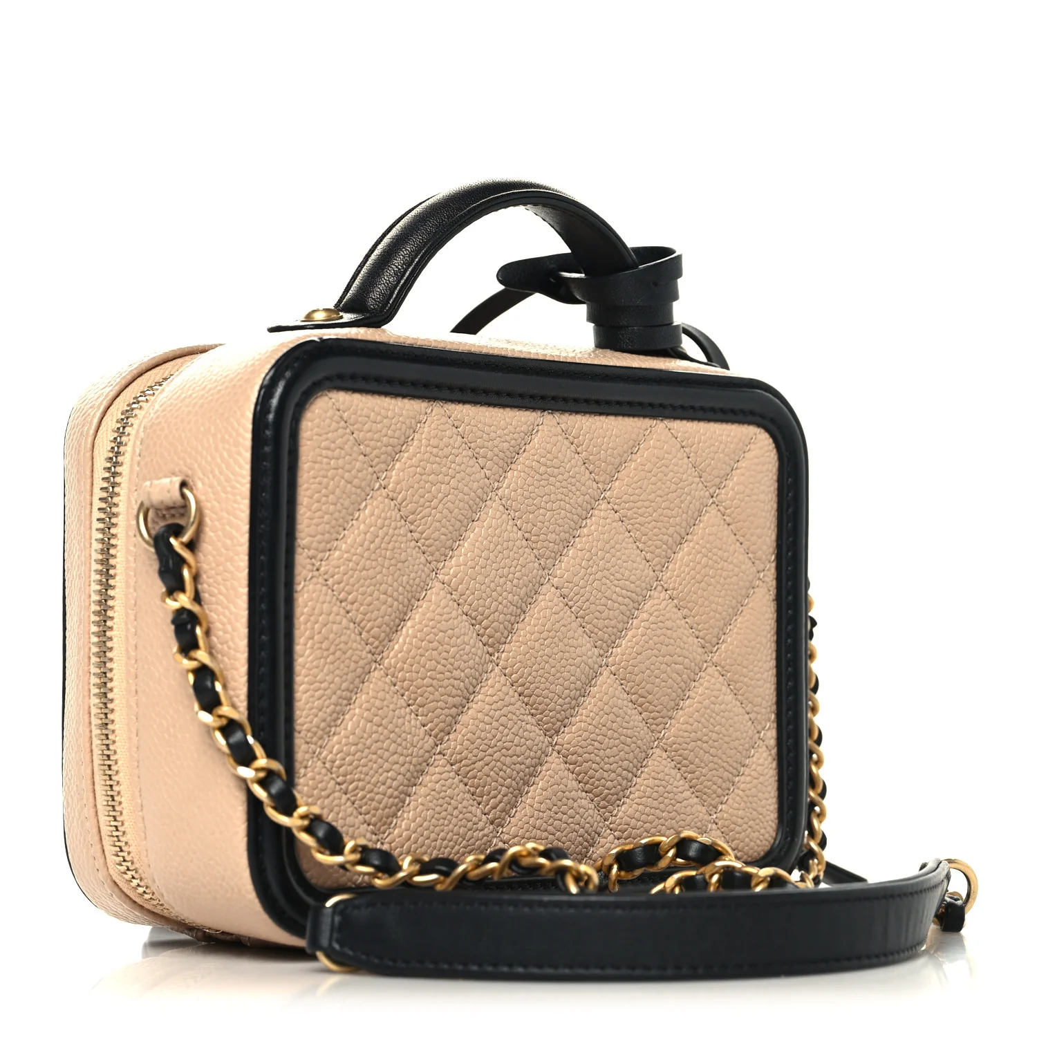 Caviar Quilted Small CC Filigree Vanity Case Beige Black - Image 3