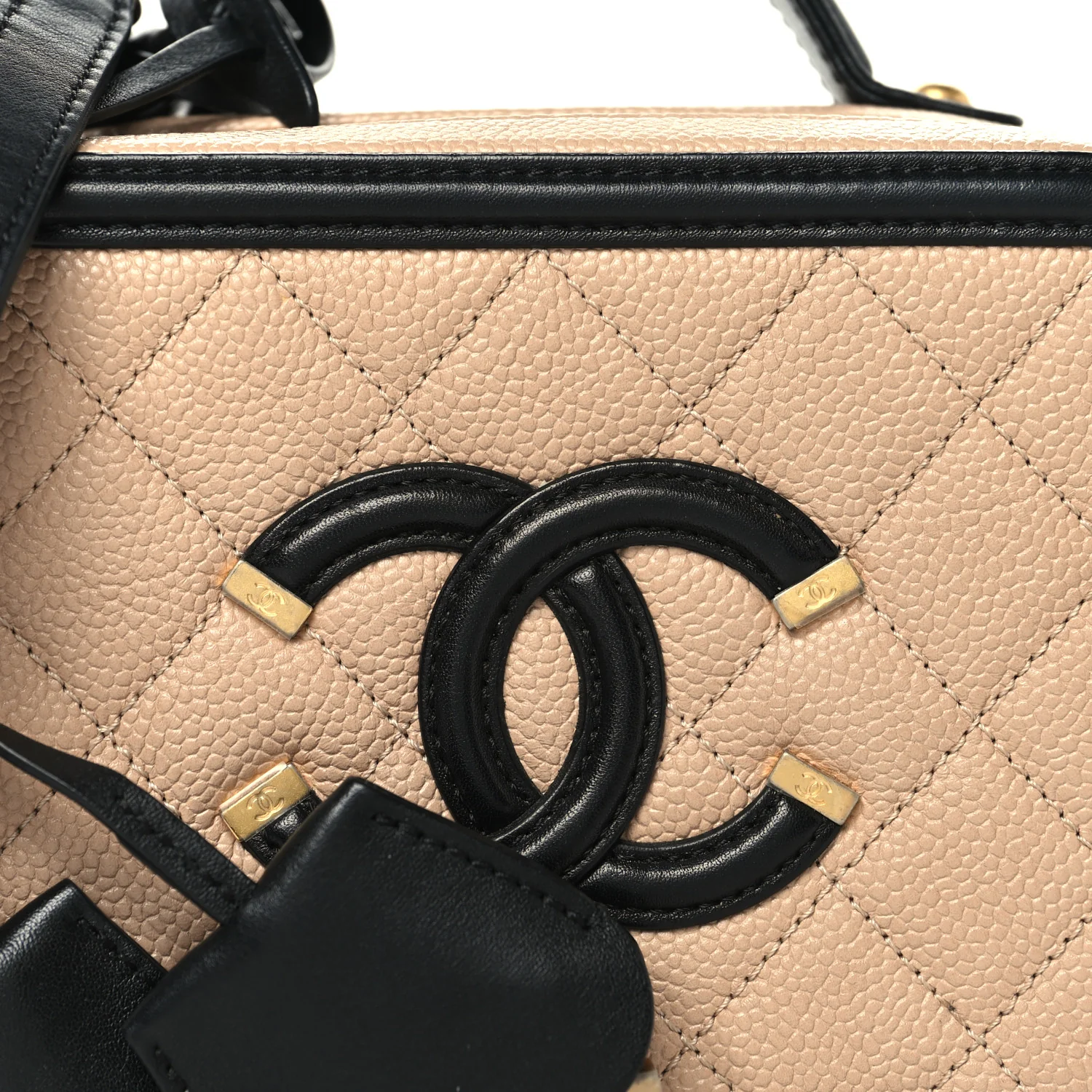 Caviar Quilted Small CC Filigree Vanity Case Beige Black - Image 8