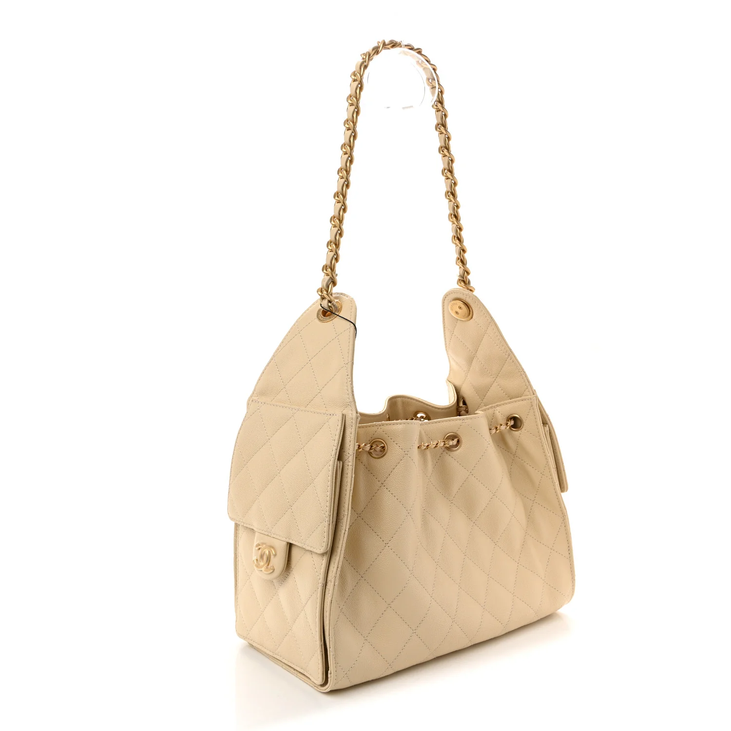 Caviar Quilted Small Chanel 25 Handbag Beige - Image 3