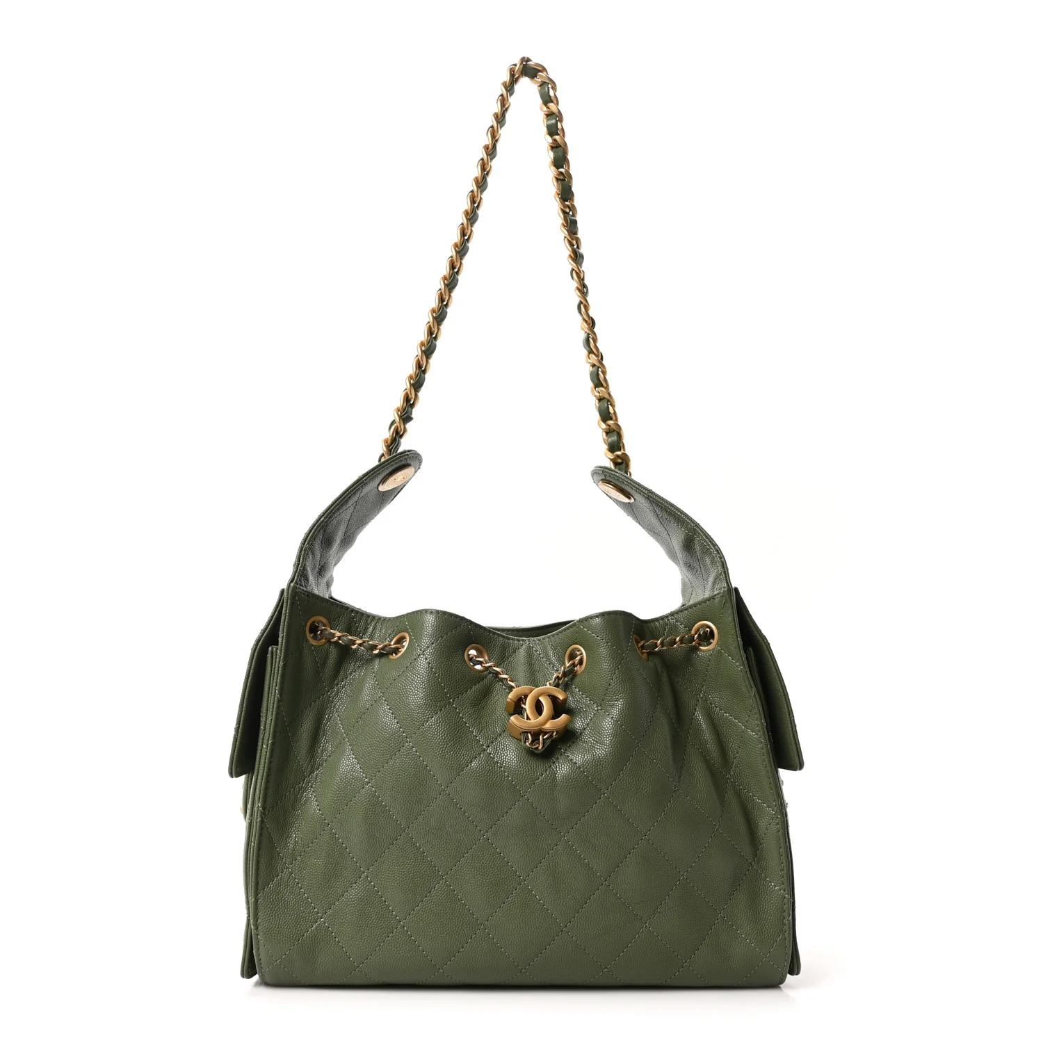 Caviar Quilted Small Chanel 25 Handbag Khaki