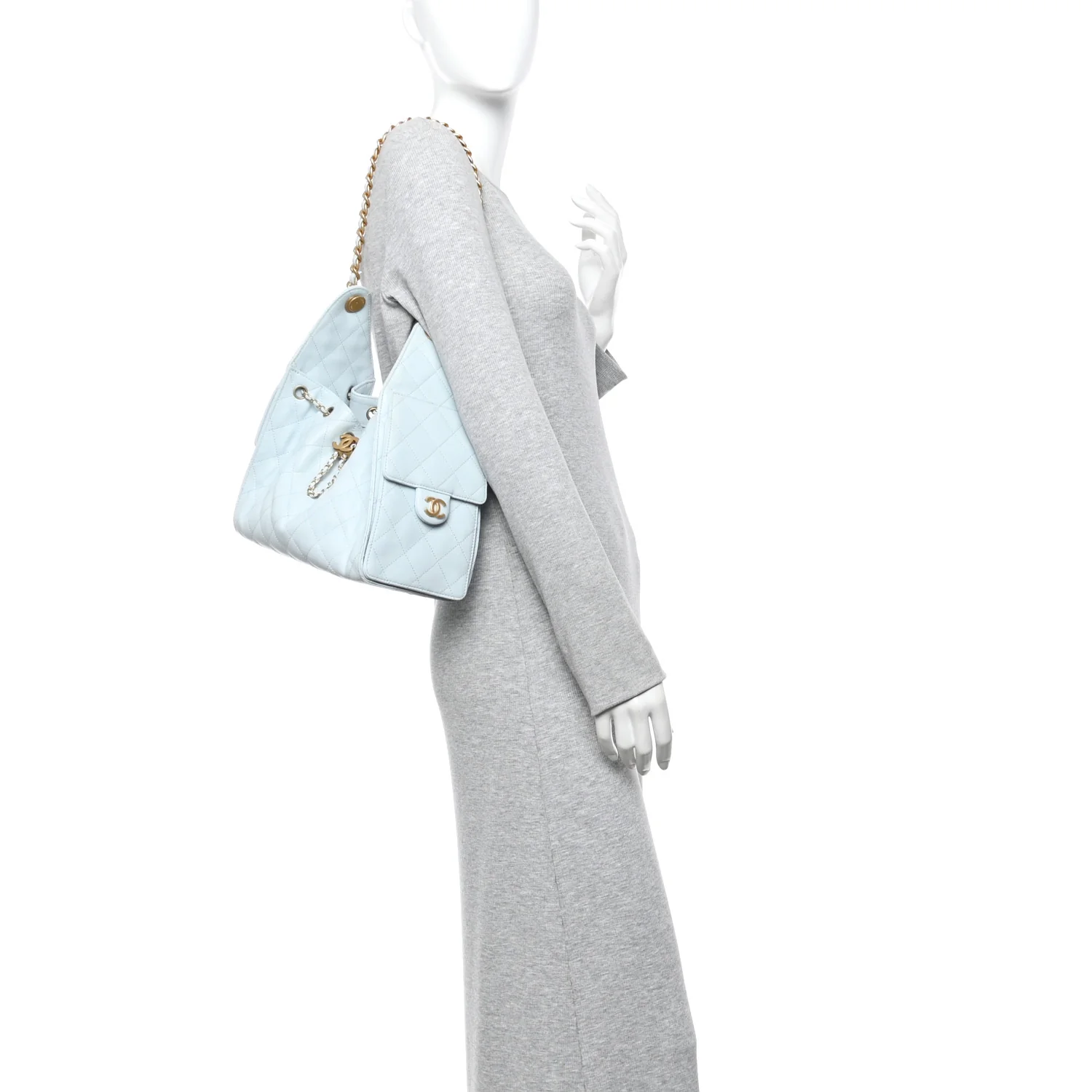 Caviar Quilted Small Chanel 25 Handbag Light Blue - Image 2
