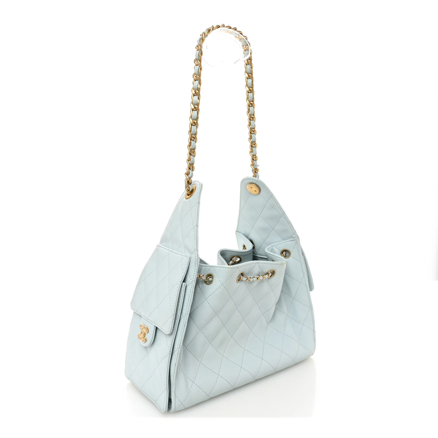 Caviar Quilted Small Chanel 25 Handbag Light Blue - Image 3