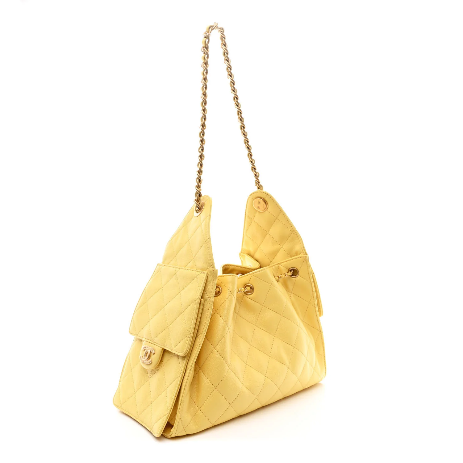 Caviar Quilted Small Chanel 25 Handbag Light Yellow - Image 3