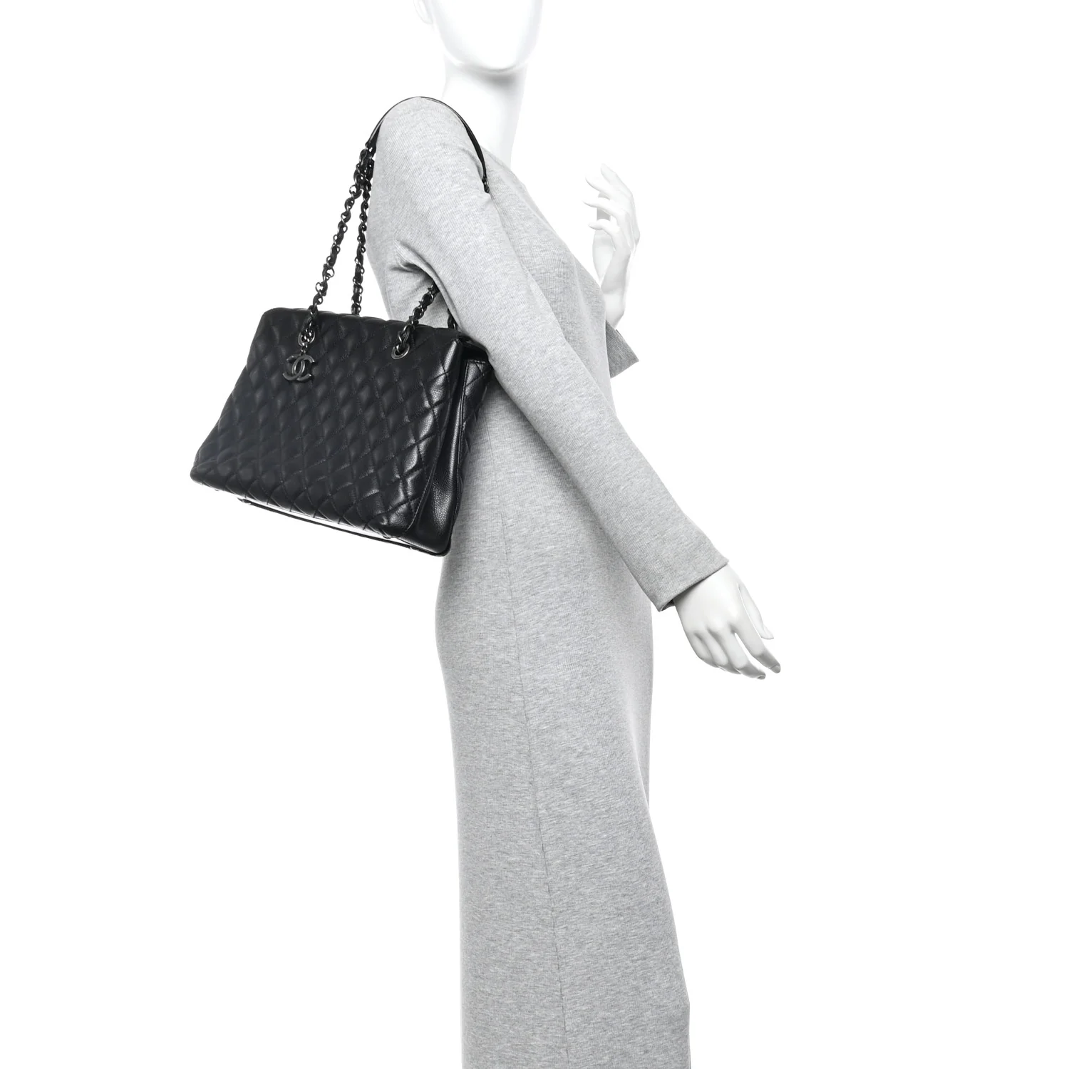 Caviar Quilted Small City Shopping Tote Black - Image 2