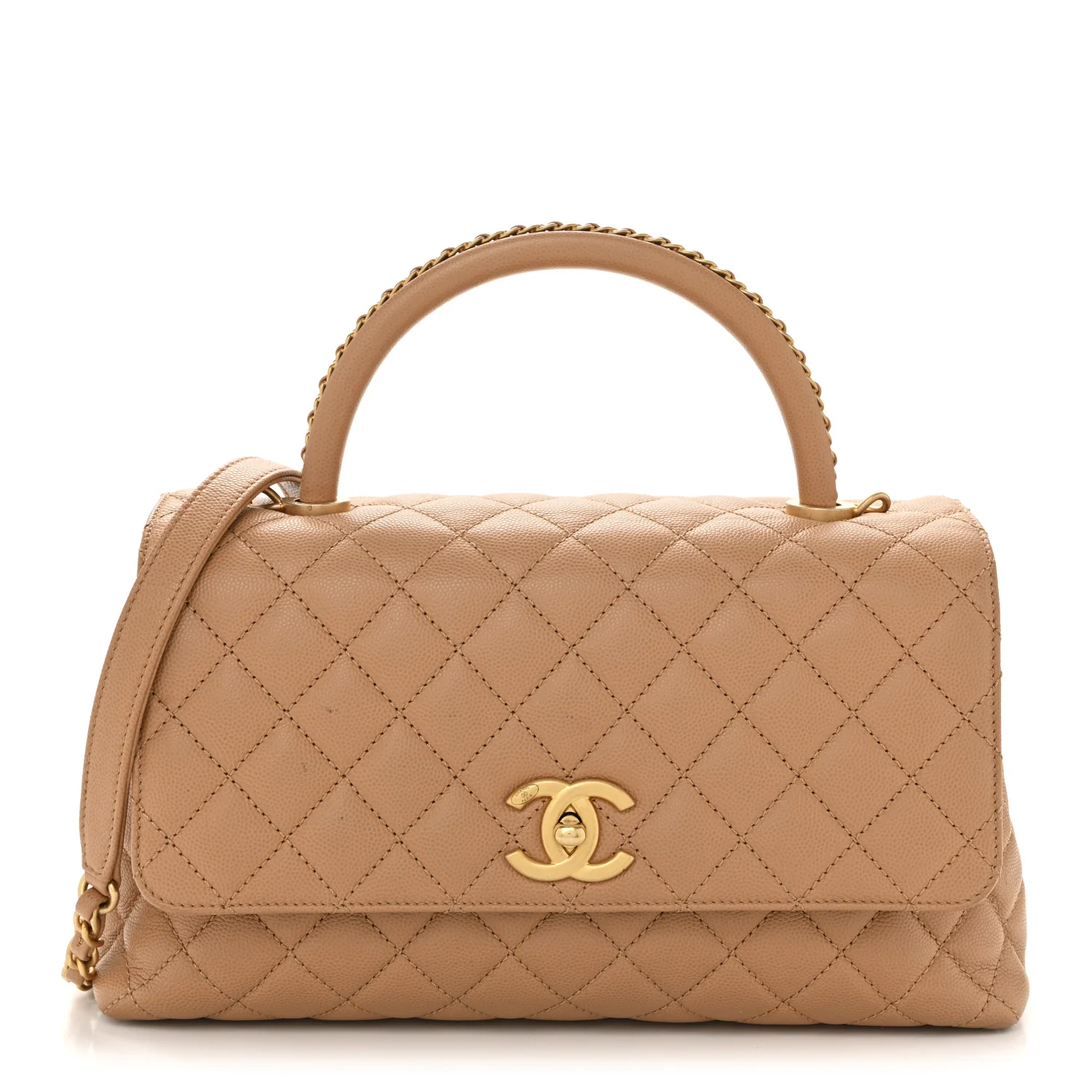 Caviar Quilted Small Coco Chain Handle Flap Brown