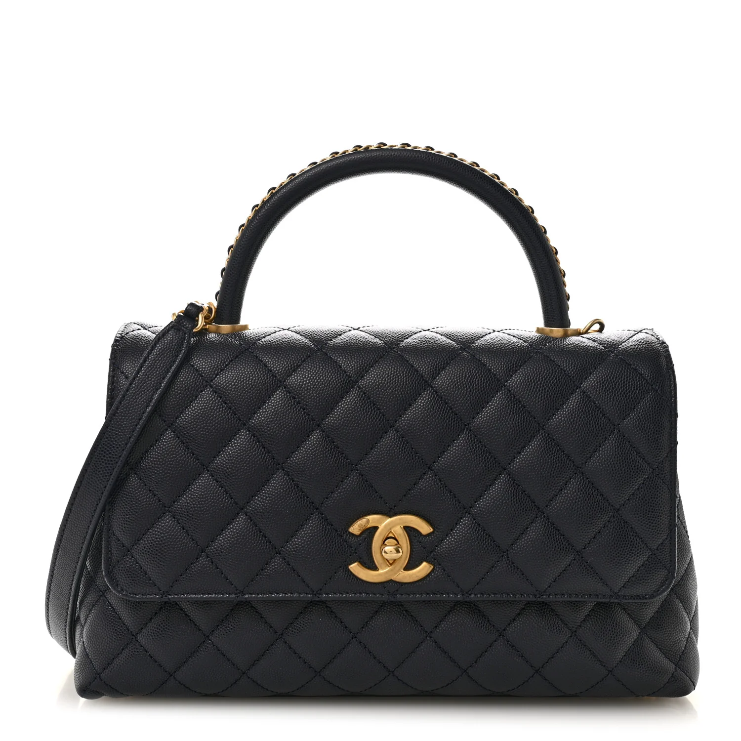 Caviar Quilted Small Coco Chain Handle Flap Navy Blue