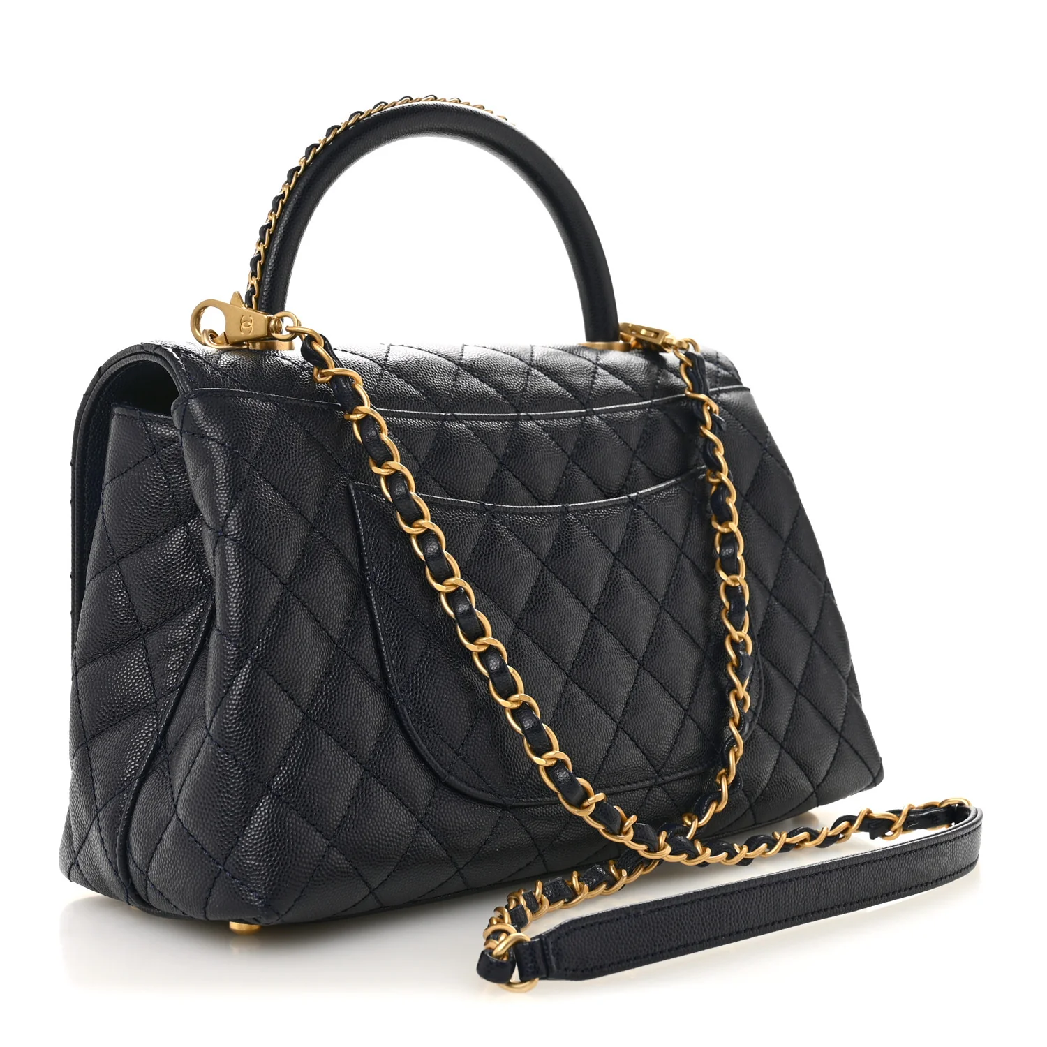 Caviar Quilted Small Coco Chain Handle Flap Navy Blue - Image 3