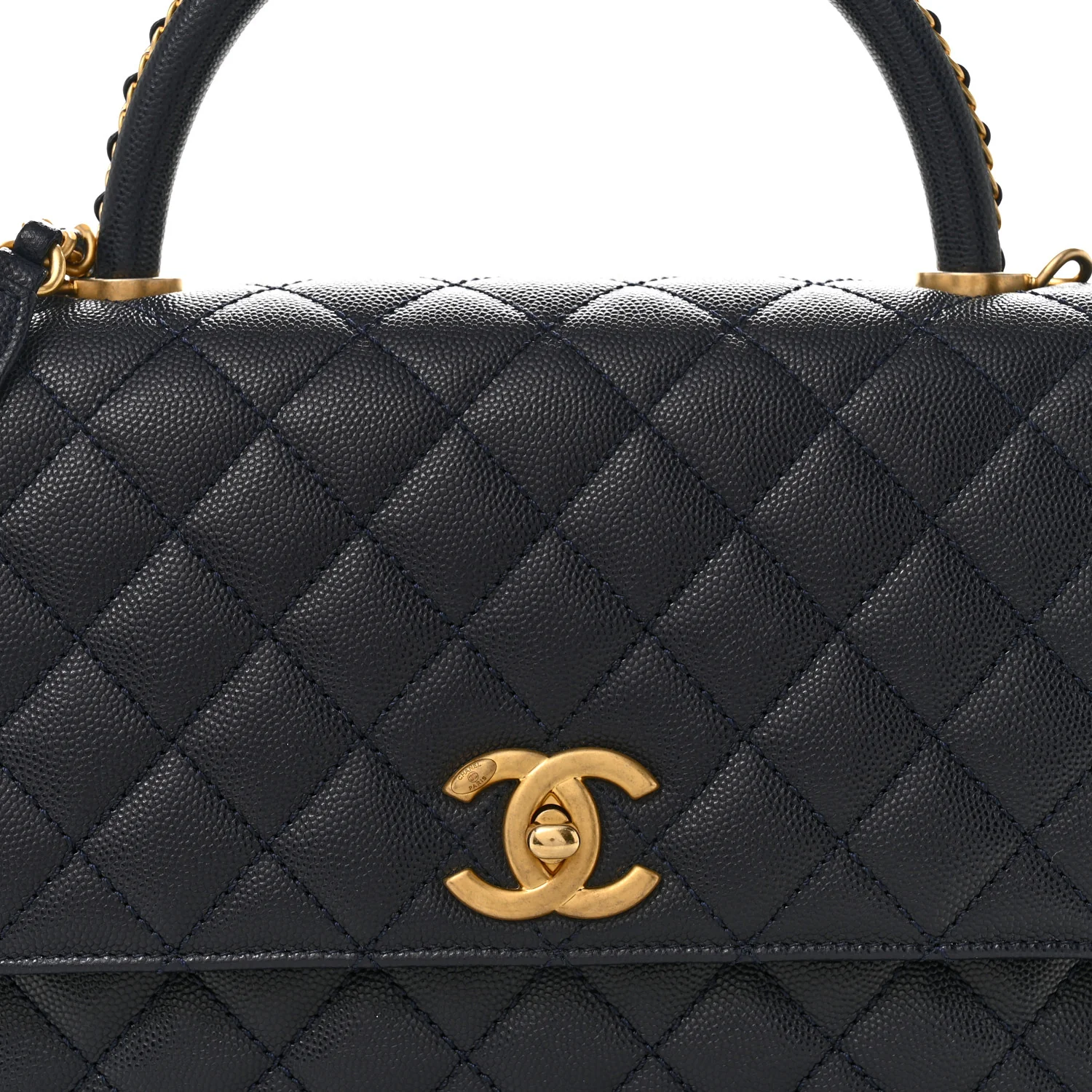 Caviar Quilted Small Coco Chain Handle Flap Navy Blue - Image 8