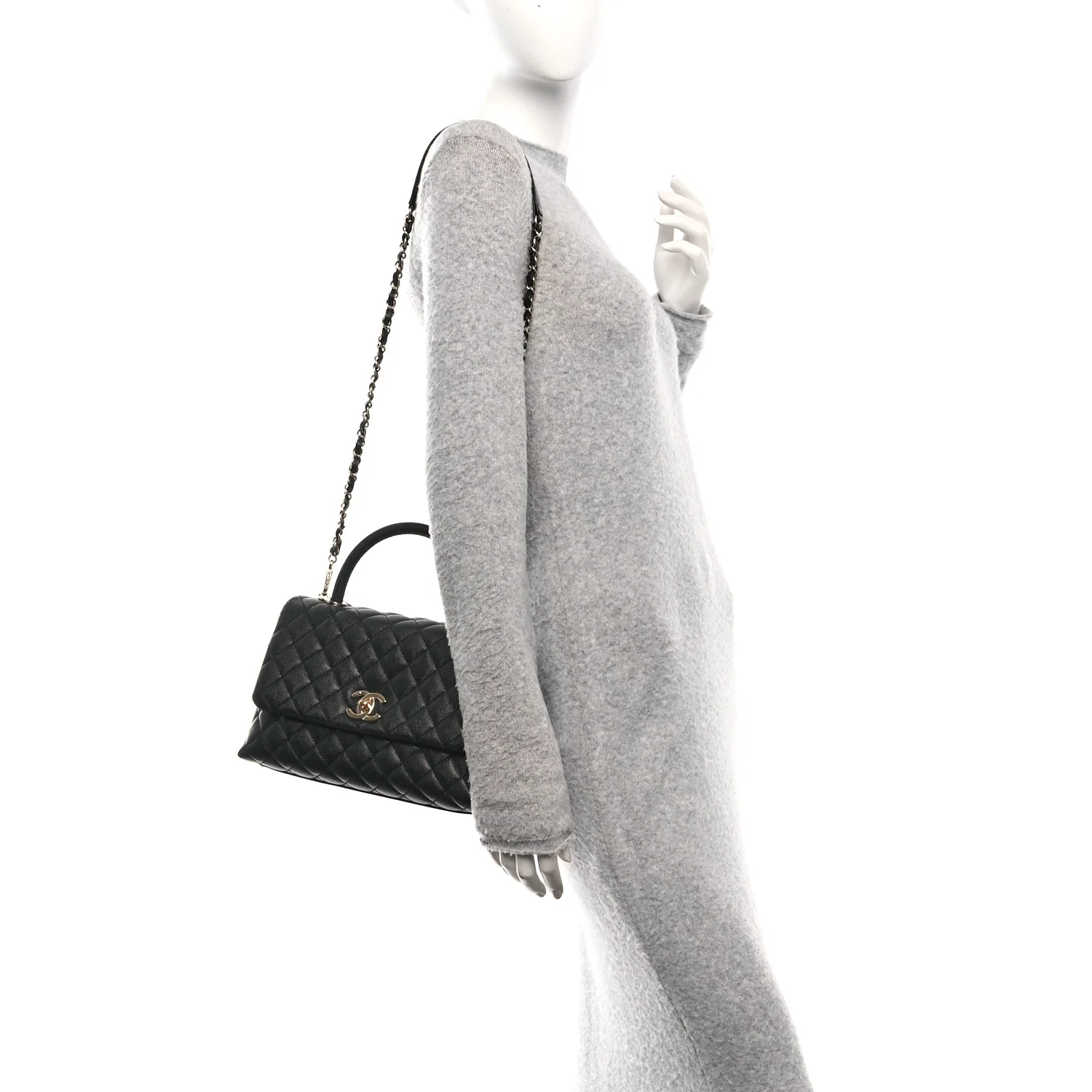 Caviar Quilted Small Coco Handle Flap Black - Image 2