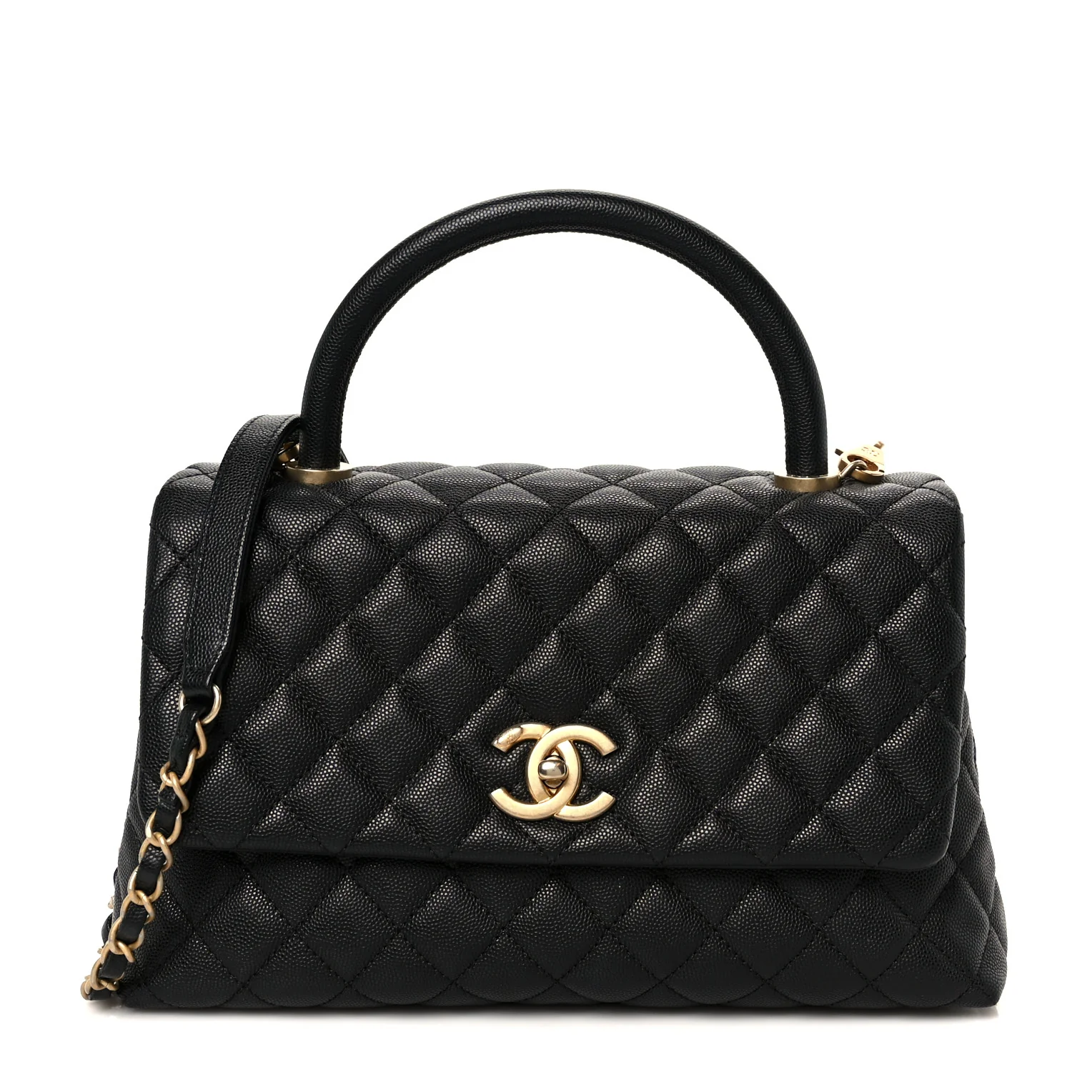 Caviar Quilted Small Coco Handle Flap Black