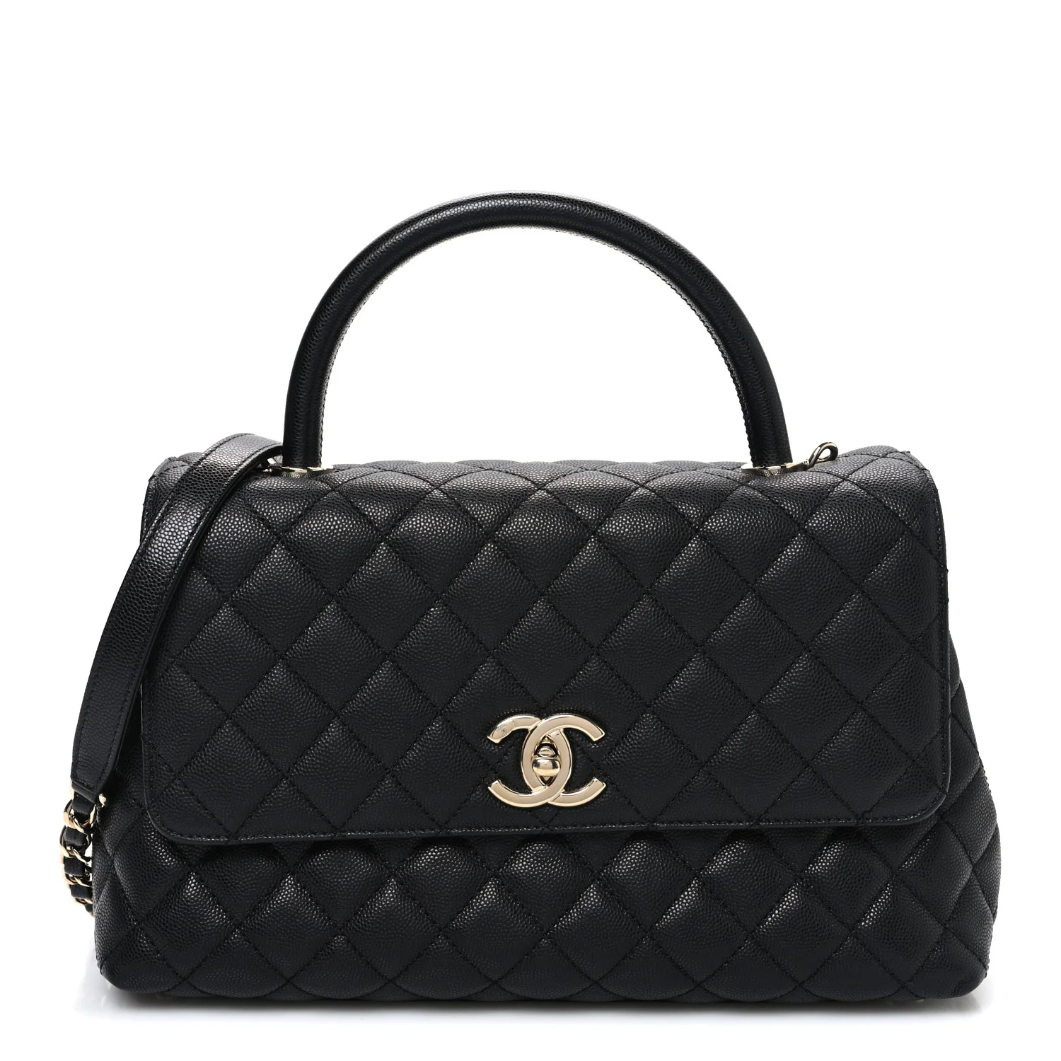 Caviar Quilted Small Coco Handle Flap Black