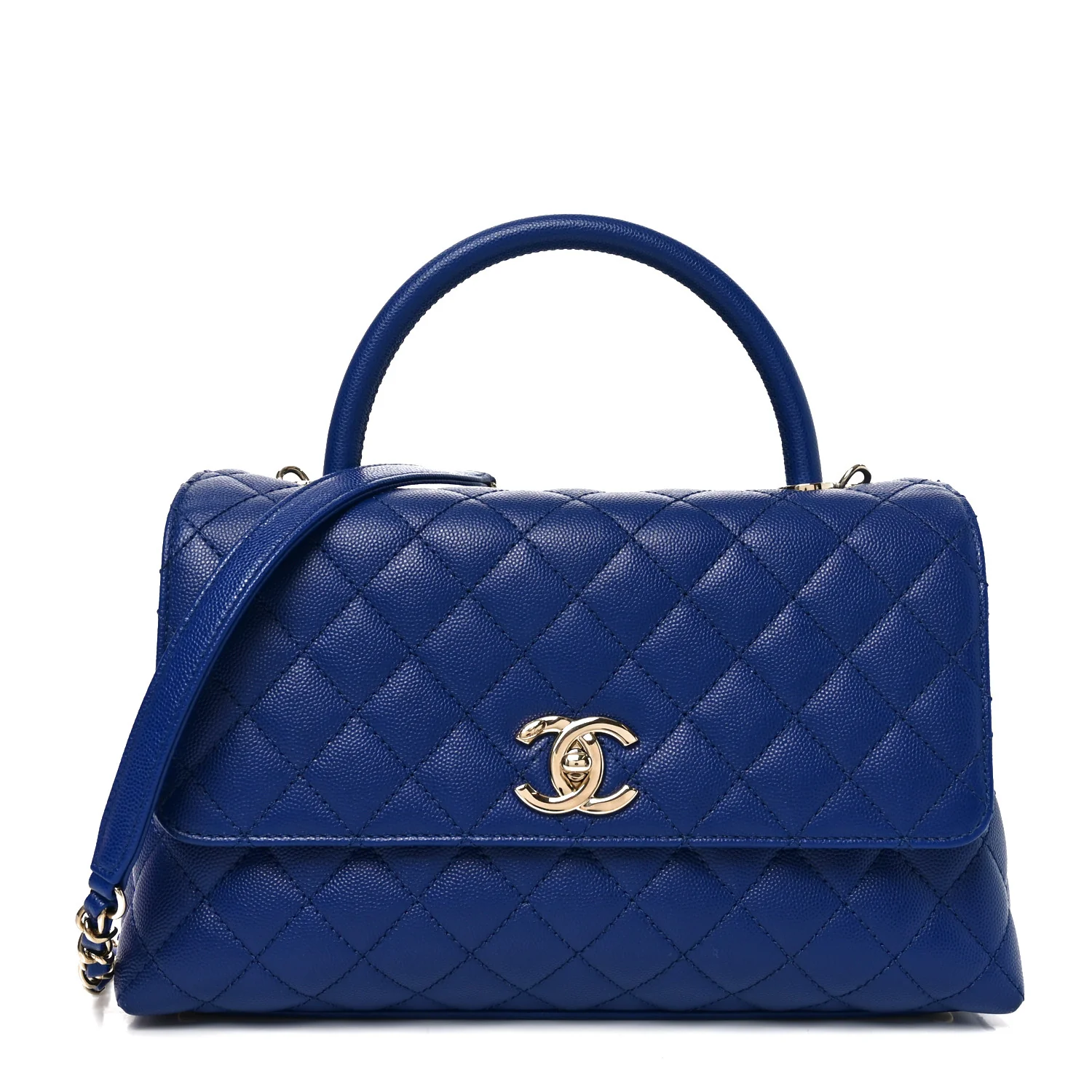 Caviar Quilted Small Coco Handle Flap Blue