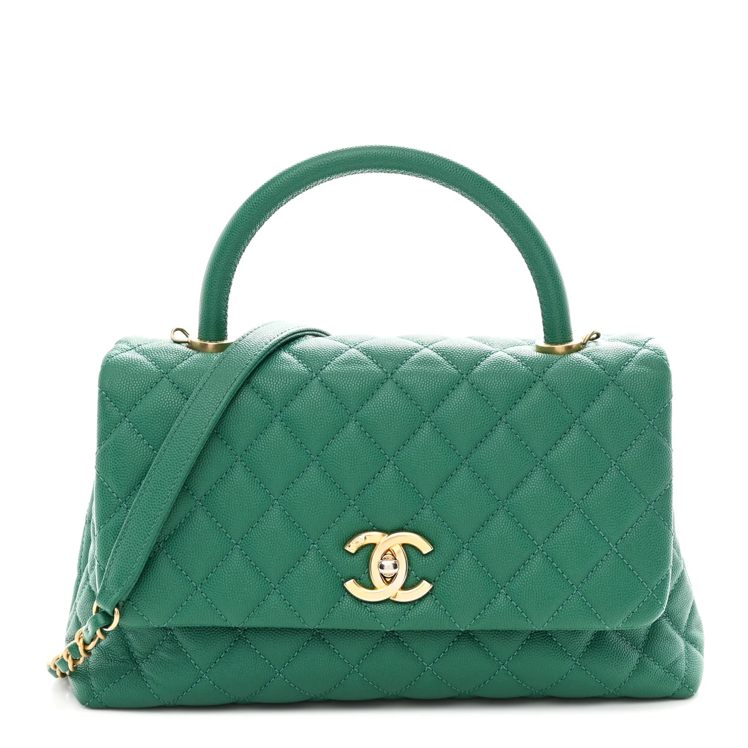 Caviar Quilted Small Coco Handle Flap Green