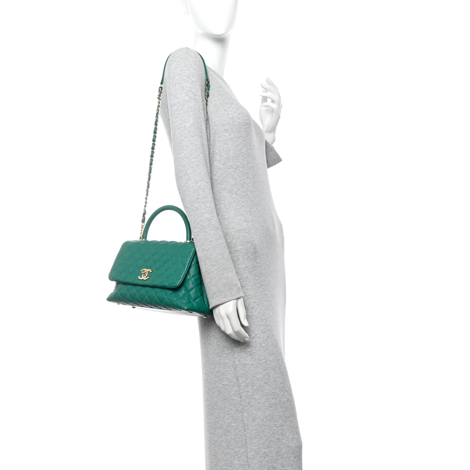 Caviar Quilted Small Coco Handle Flap Green - Image 2