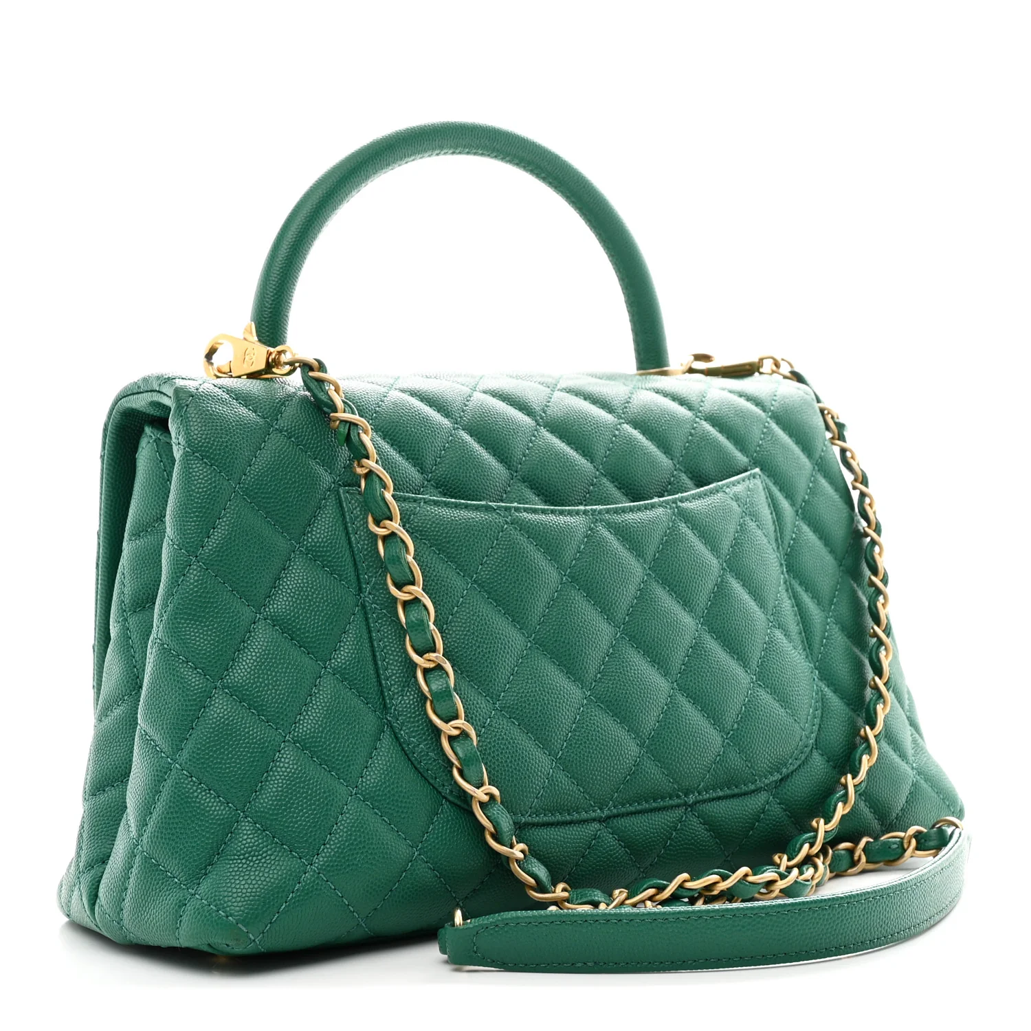 Caviar Quilted Small Coco Handle Flap Green - Image 3