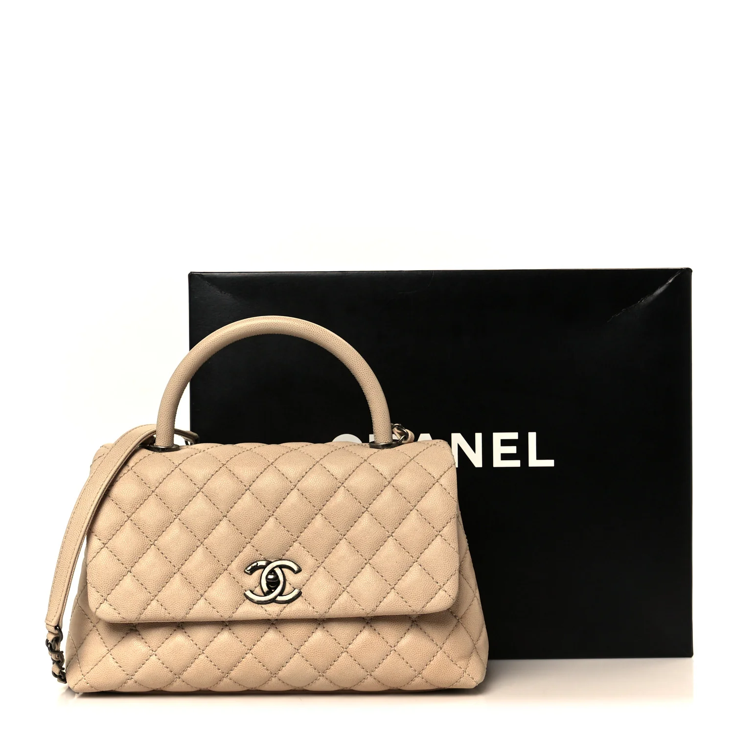 Caviar Quilted Small Coco Handle Flap Light Beige - Image 12