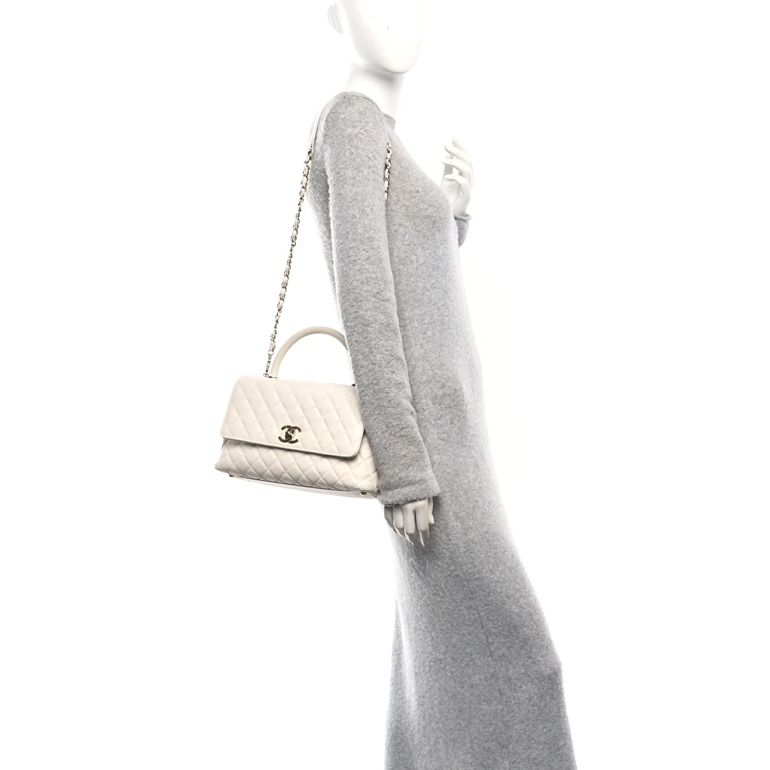 Caviar Quilted Small Coco Handle Flap White - Image 2