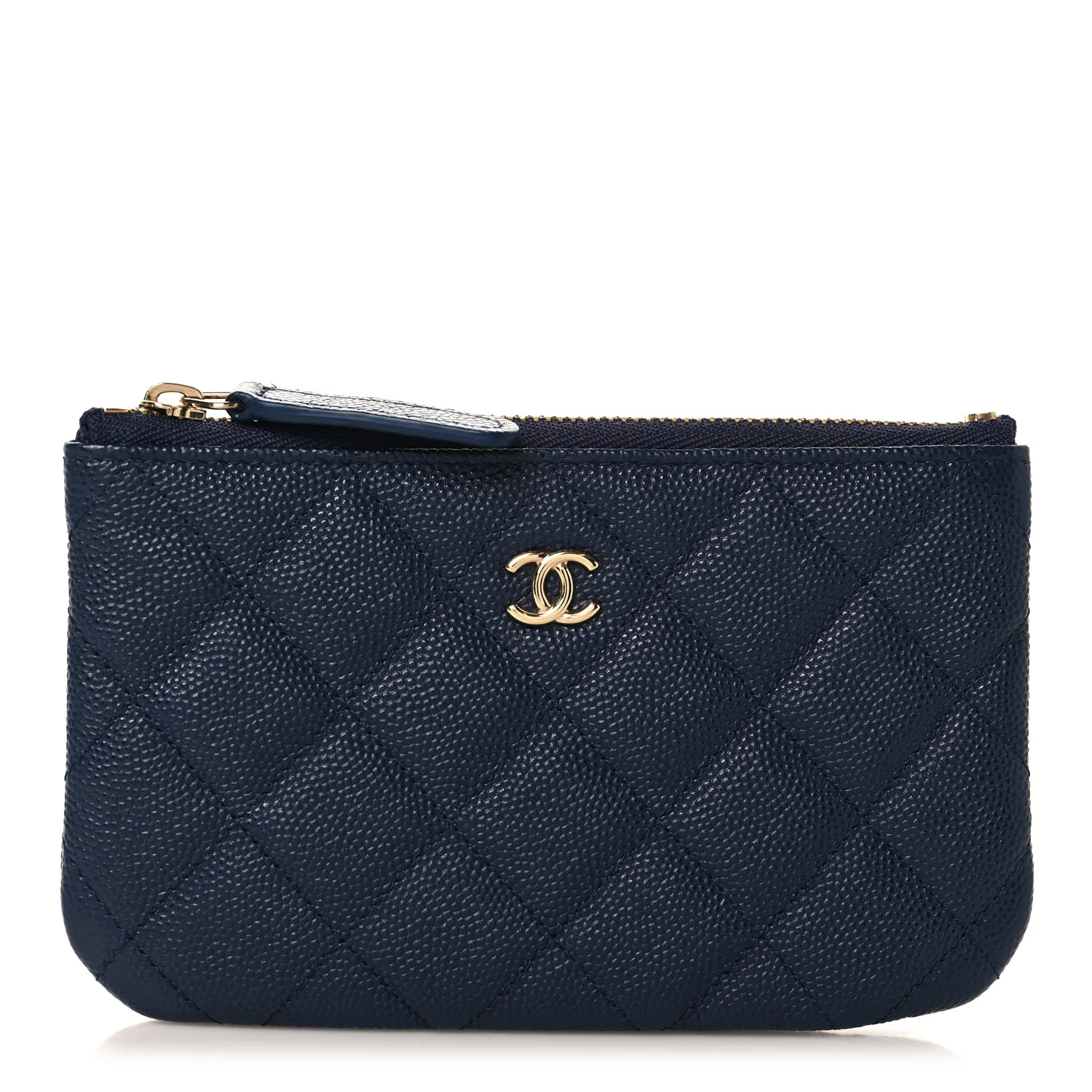Caviar Quilted Small Cosmetic Case Navy Blue