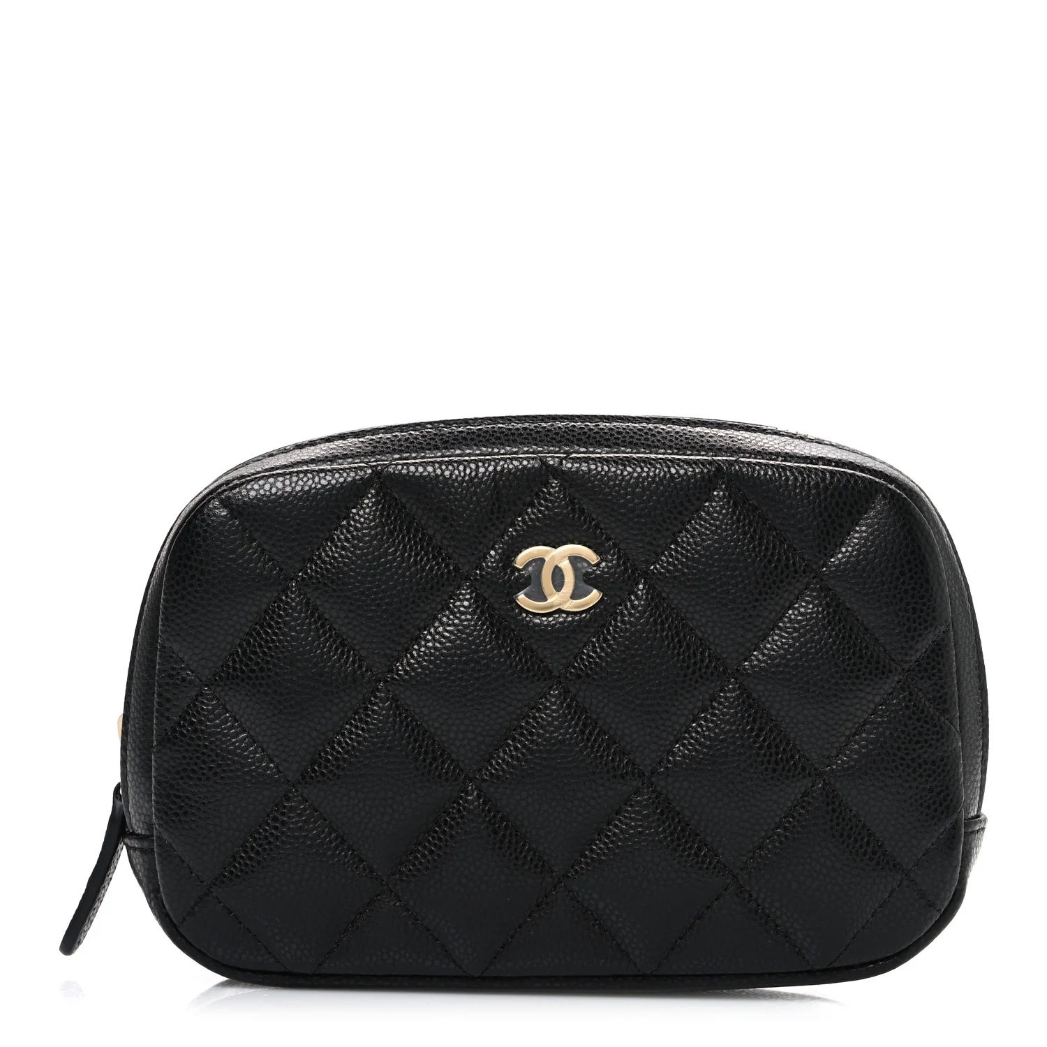 Caviar Quilted Small Curvy Pouch Cosmetic Case Black