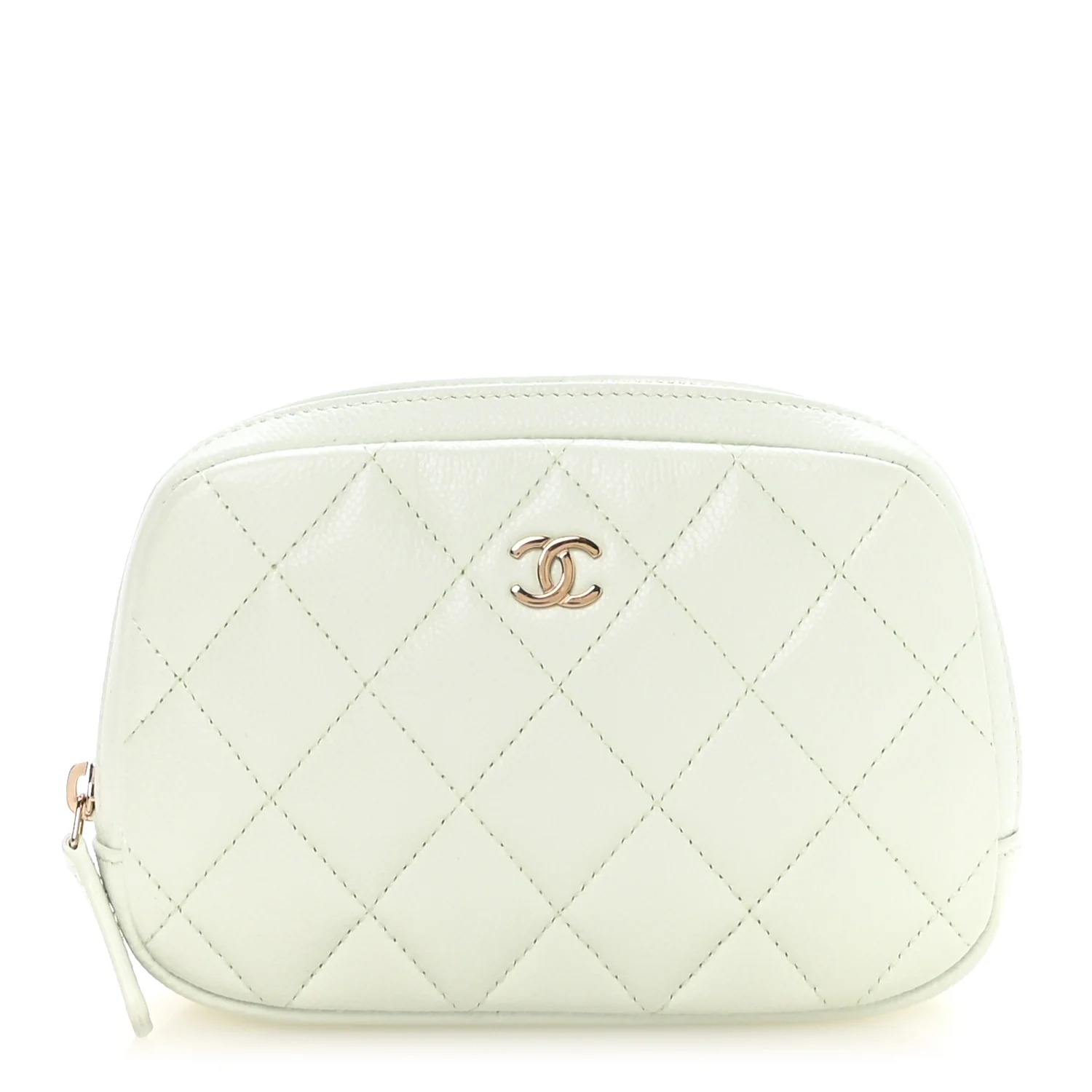 Caviar Quilted Small Curvy Pouch Cosmetic Case Light Green