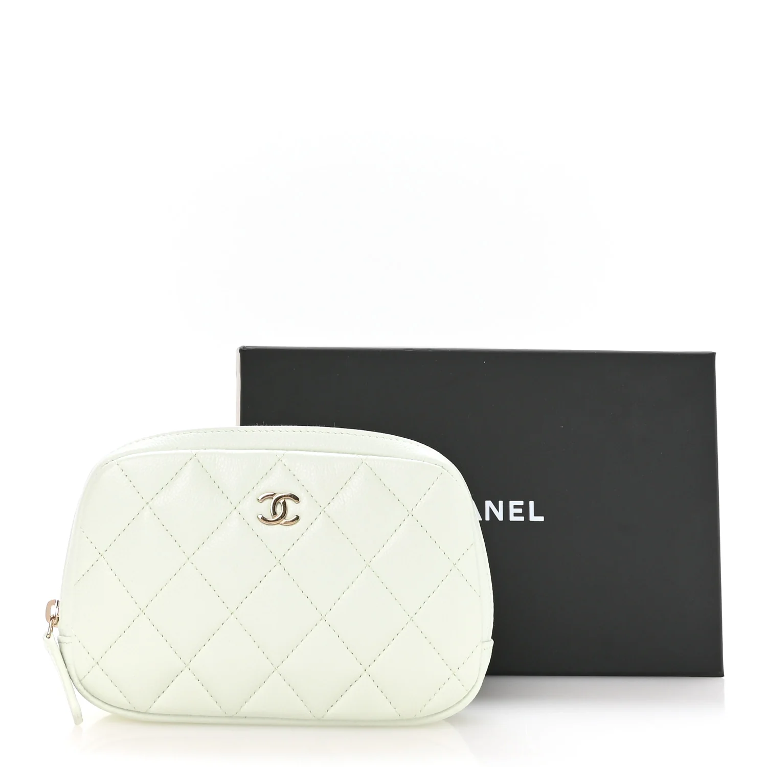 Caviar Quilted Small Curvy Pouch Cosmetic Case Light Green - Image 8