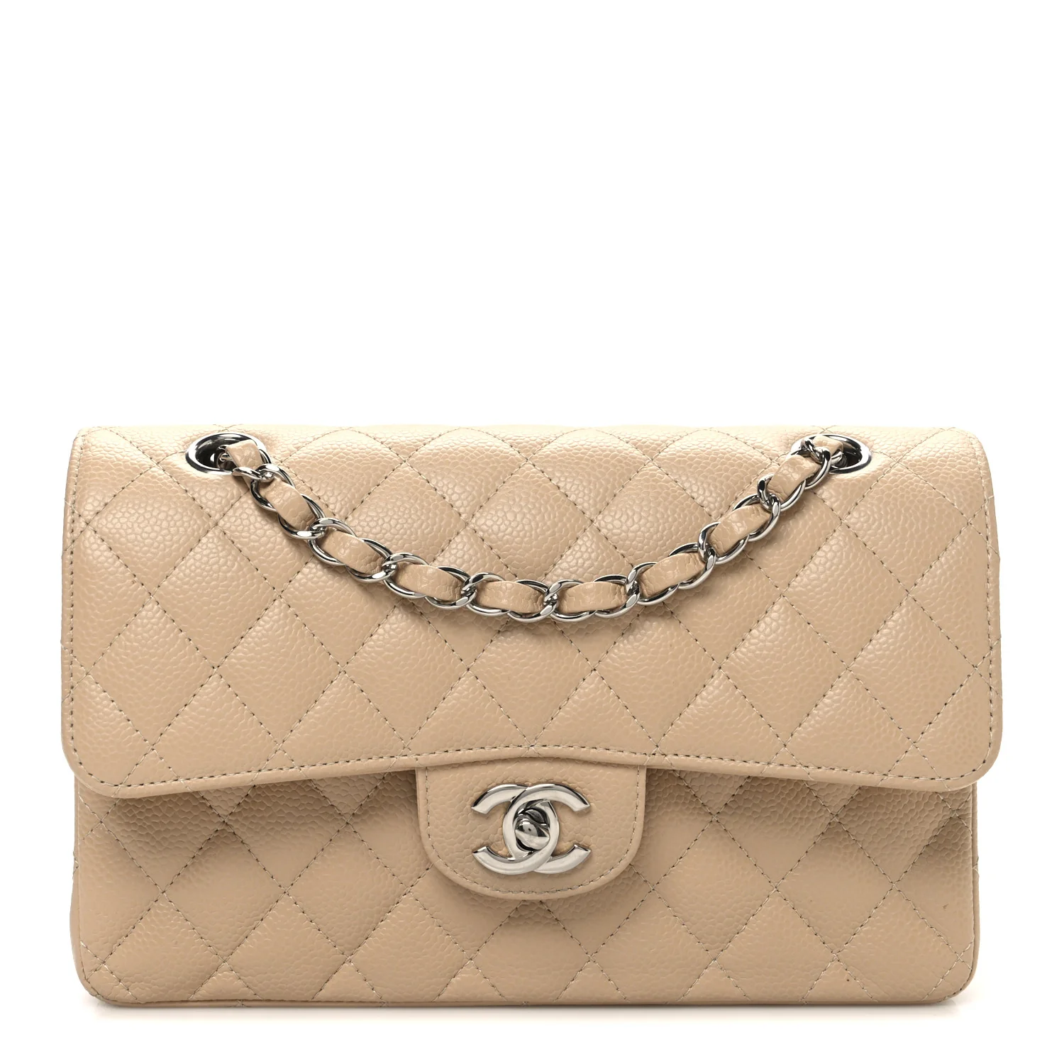 Caviar Quilted Small Double Flap Beige