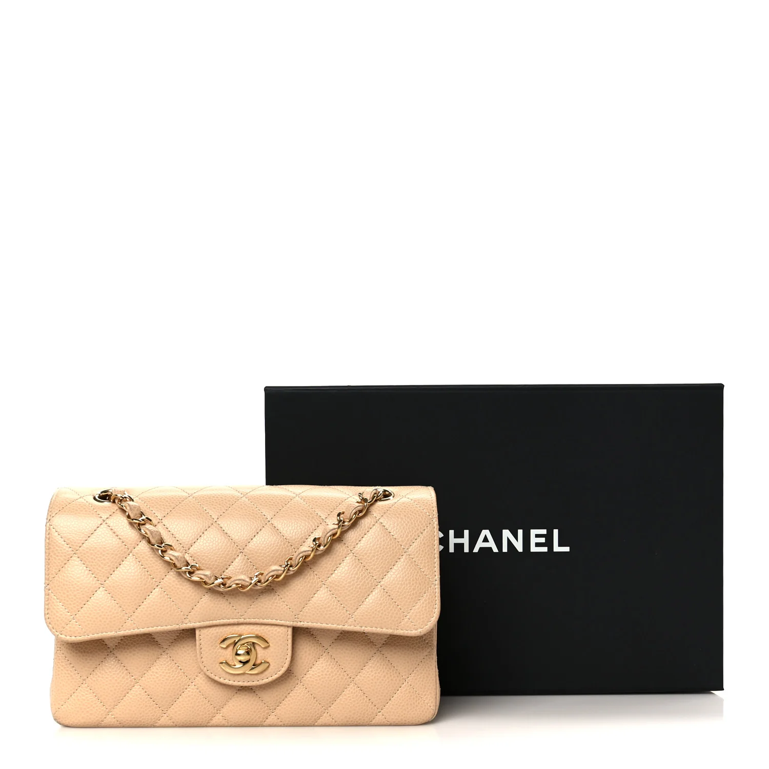 Caviar Quilted Small Double Flap Beige - Image 12