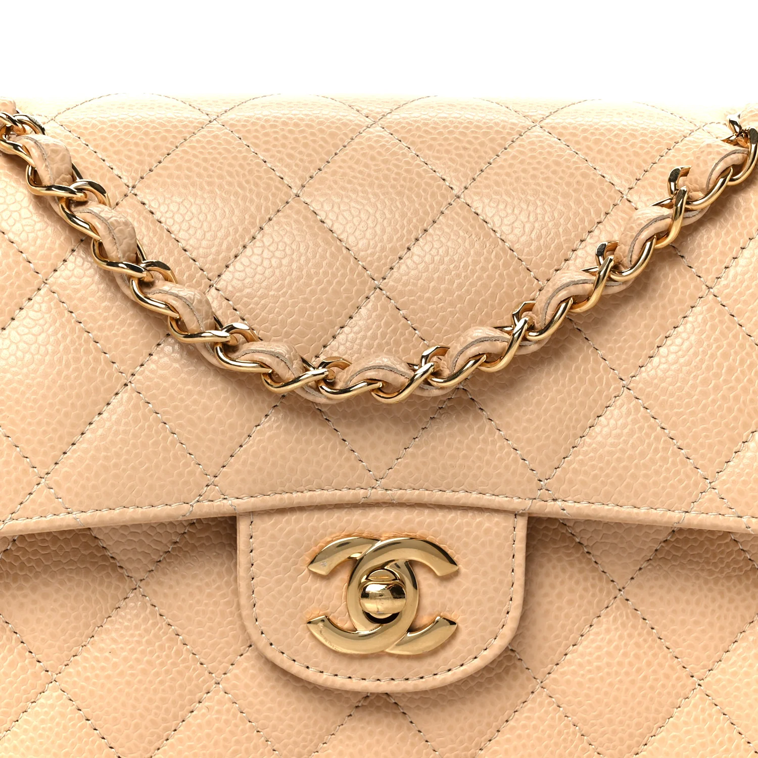 Caviar Quilted Small Double Flap Beige - Image 9