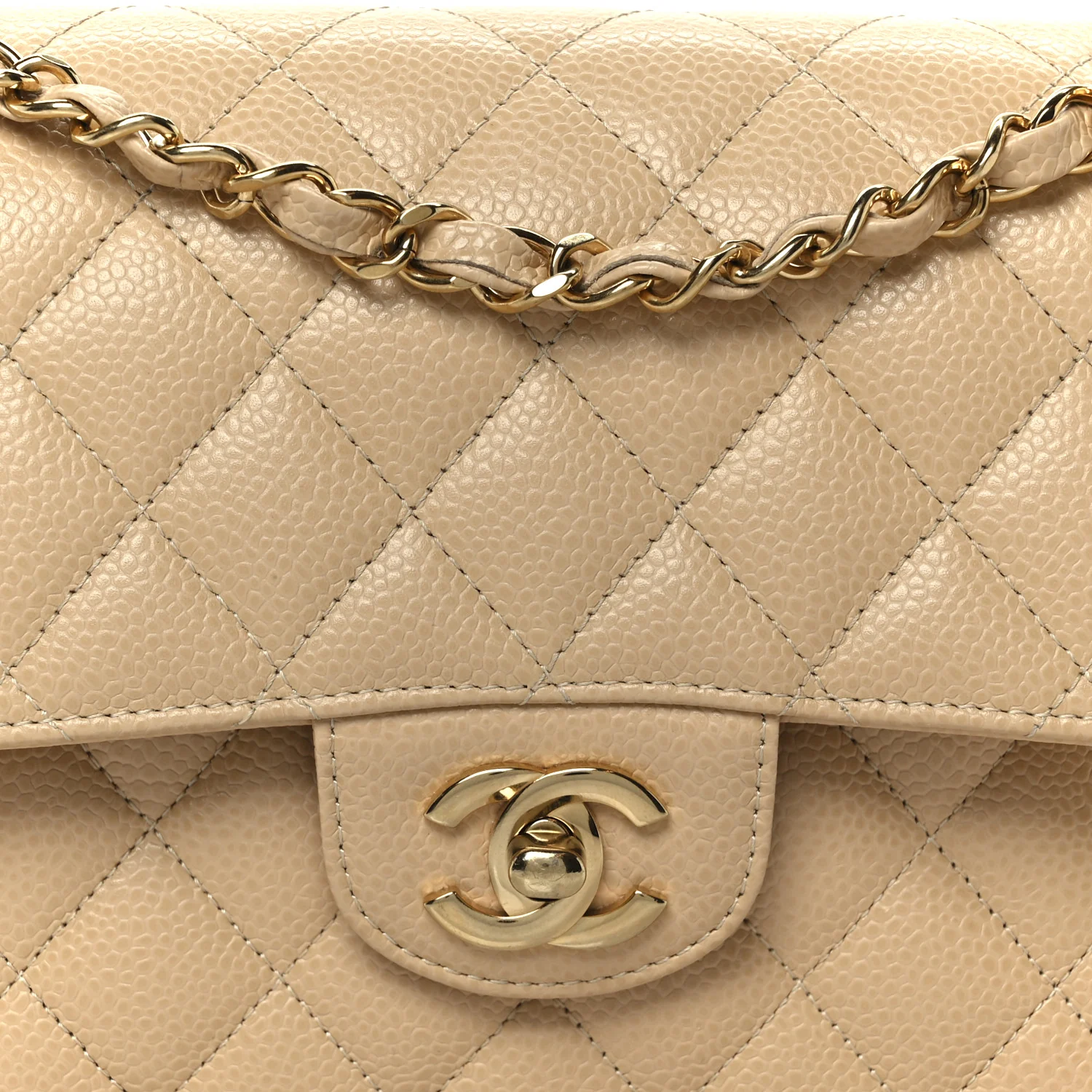 Caviar Quilted Small Double Flap Beige - Image 9