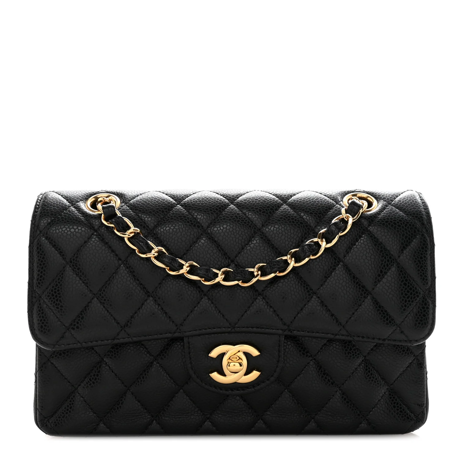 Caviar Quilted Small Double Flap Black