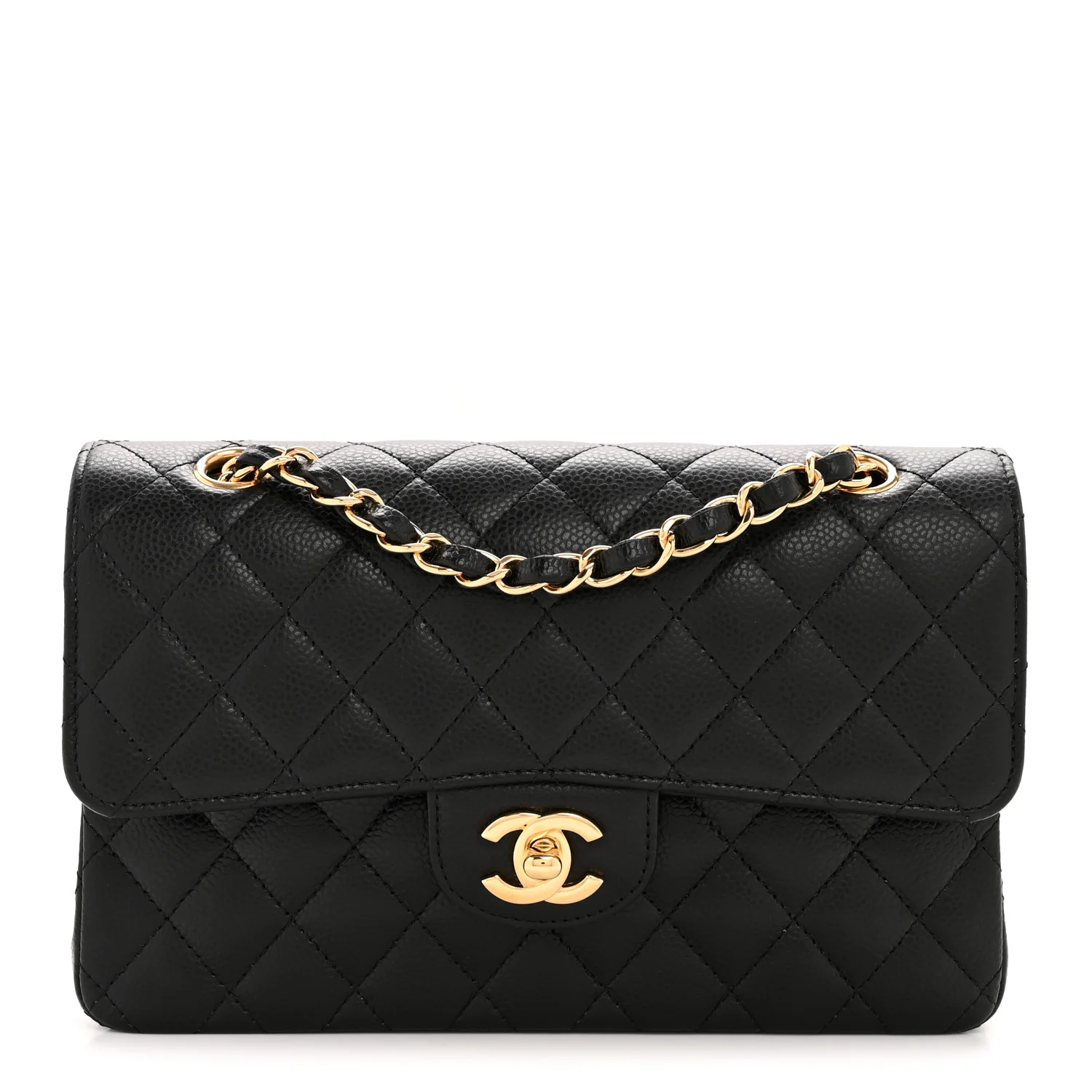 Caviar Quilted Small Double Flap Black