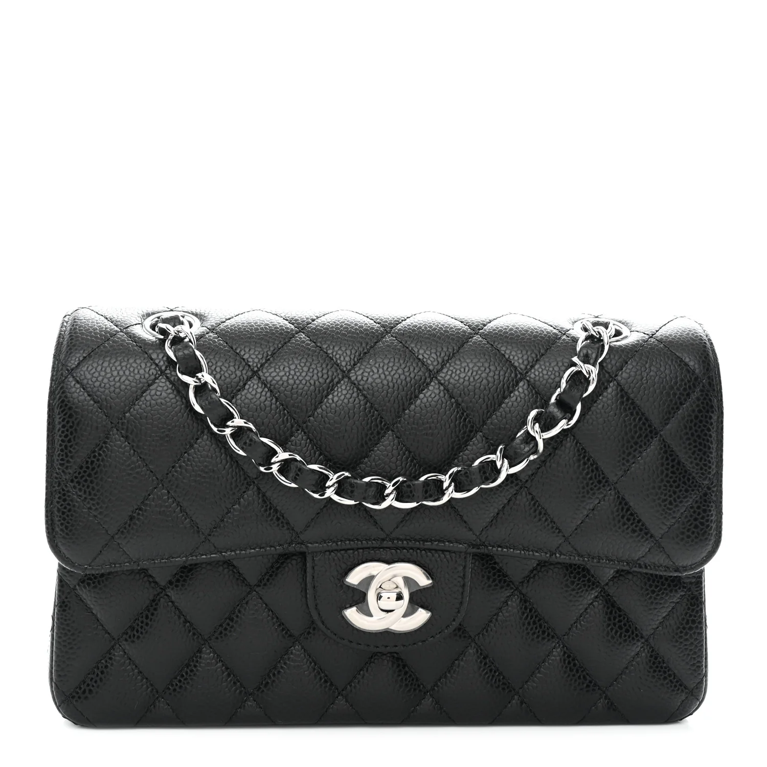 Caviar Quilted Small Double Flap Black