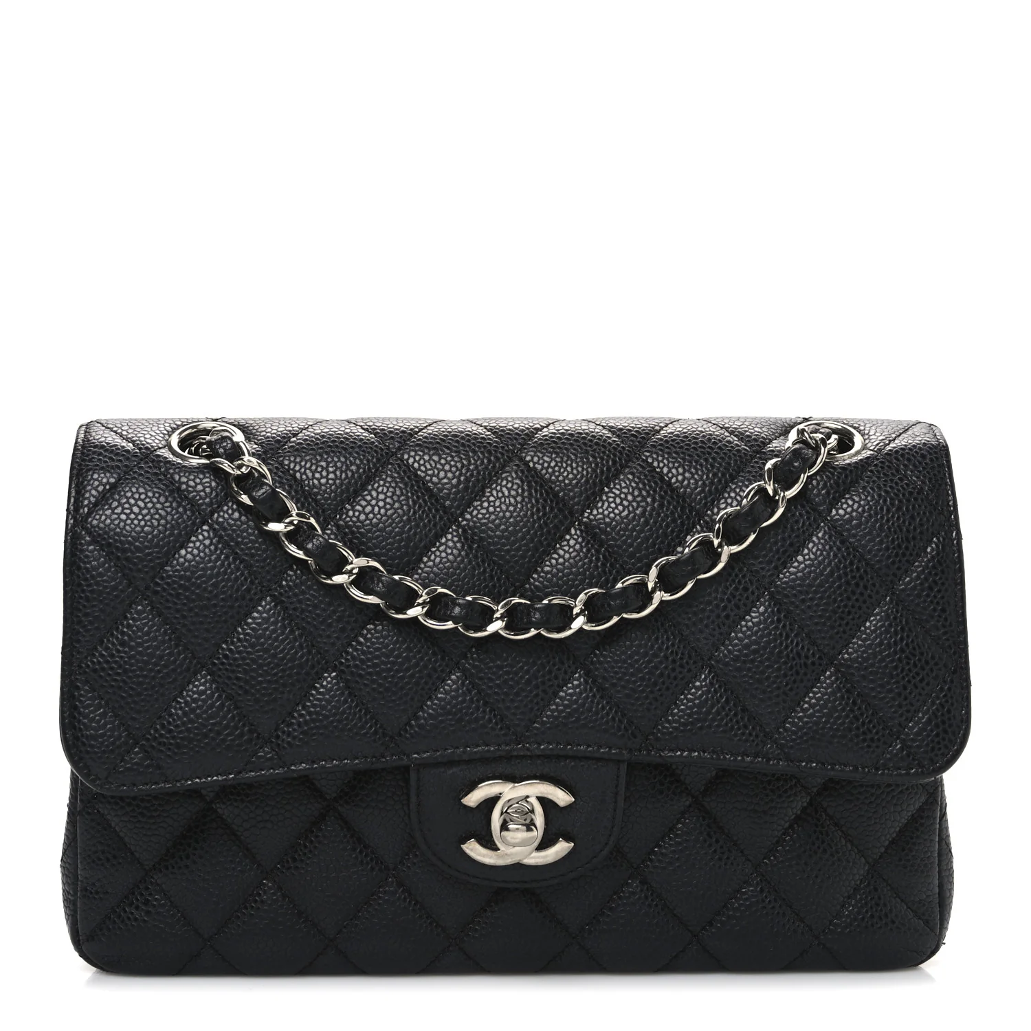 Caviar Quilted Small Double Flap Black